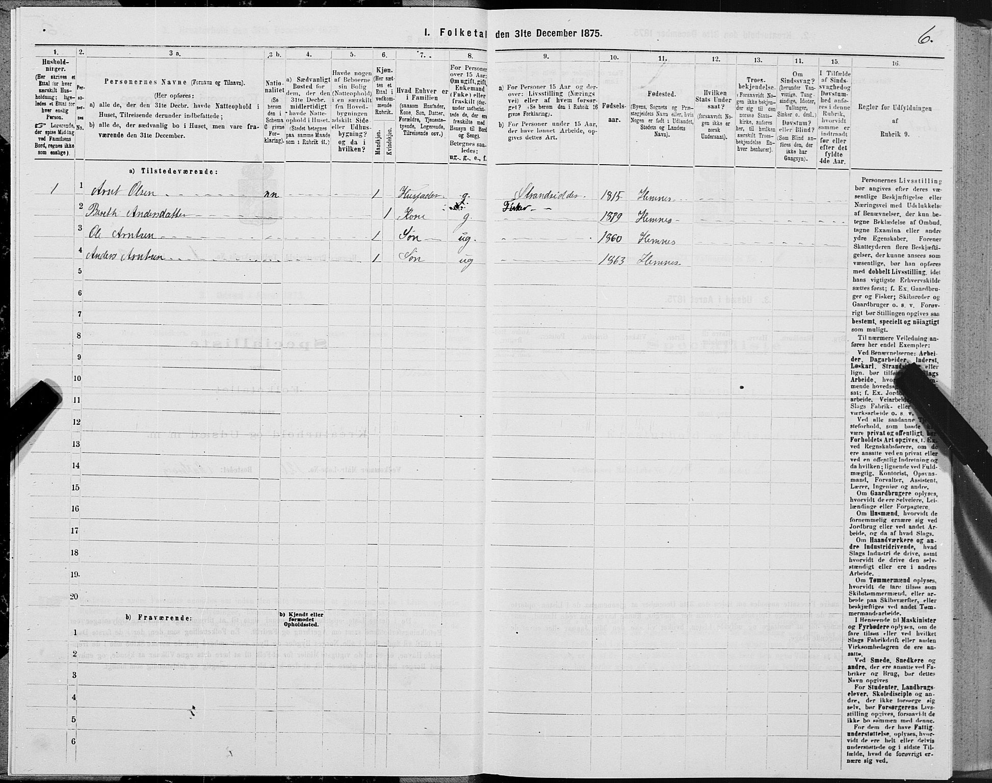 SAT, Folketelling 1875 for 1832P Hemnes prestegjeld, 1875, s. 1006