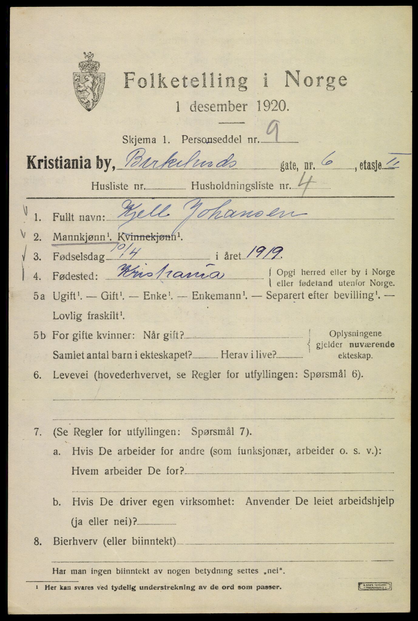 SAO, Folketelling 1920 for 0301 Kristiania kjøpstad, 1920, s. 156901