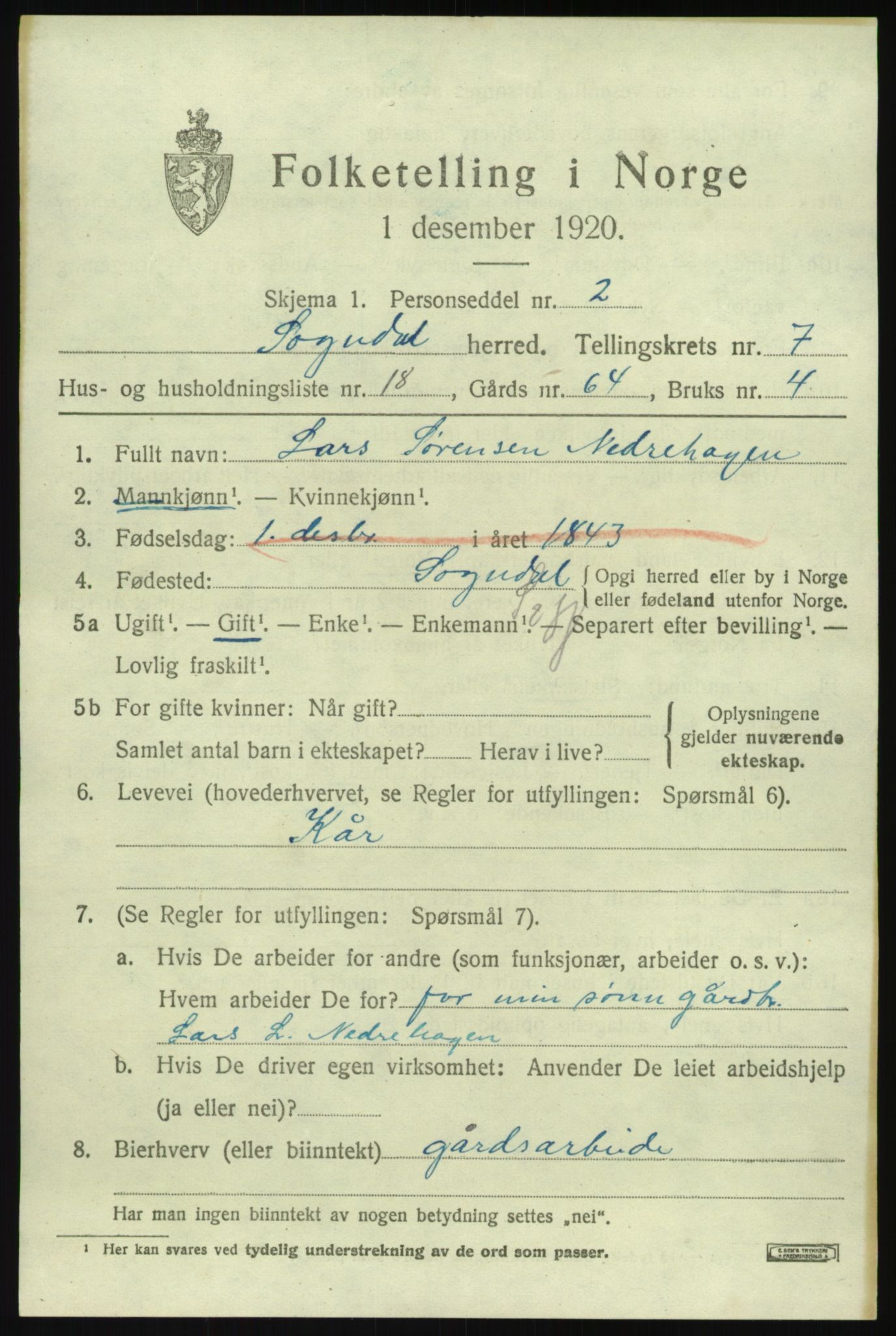 SAB, Folketelling 1920 for 1420 Sogndal herred, 1920, s. 3593