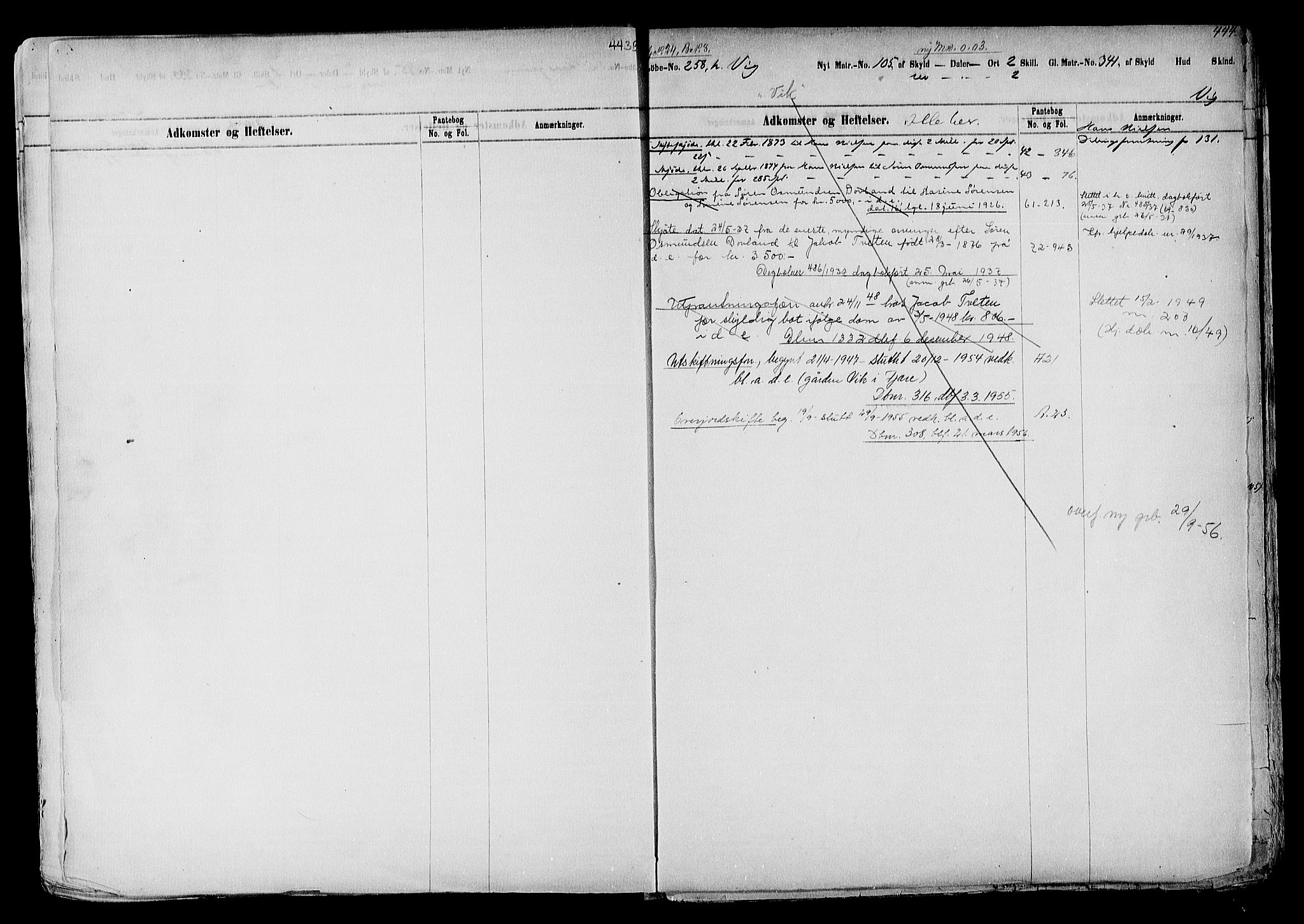 Vestre Nedenes/Sand sorenskriveri, SAK/1221-0010/G/Ga/L0016: Panteregister nr. 12b, 1770-1957, s. 444