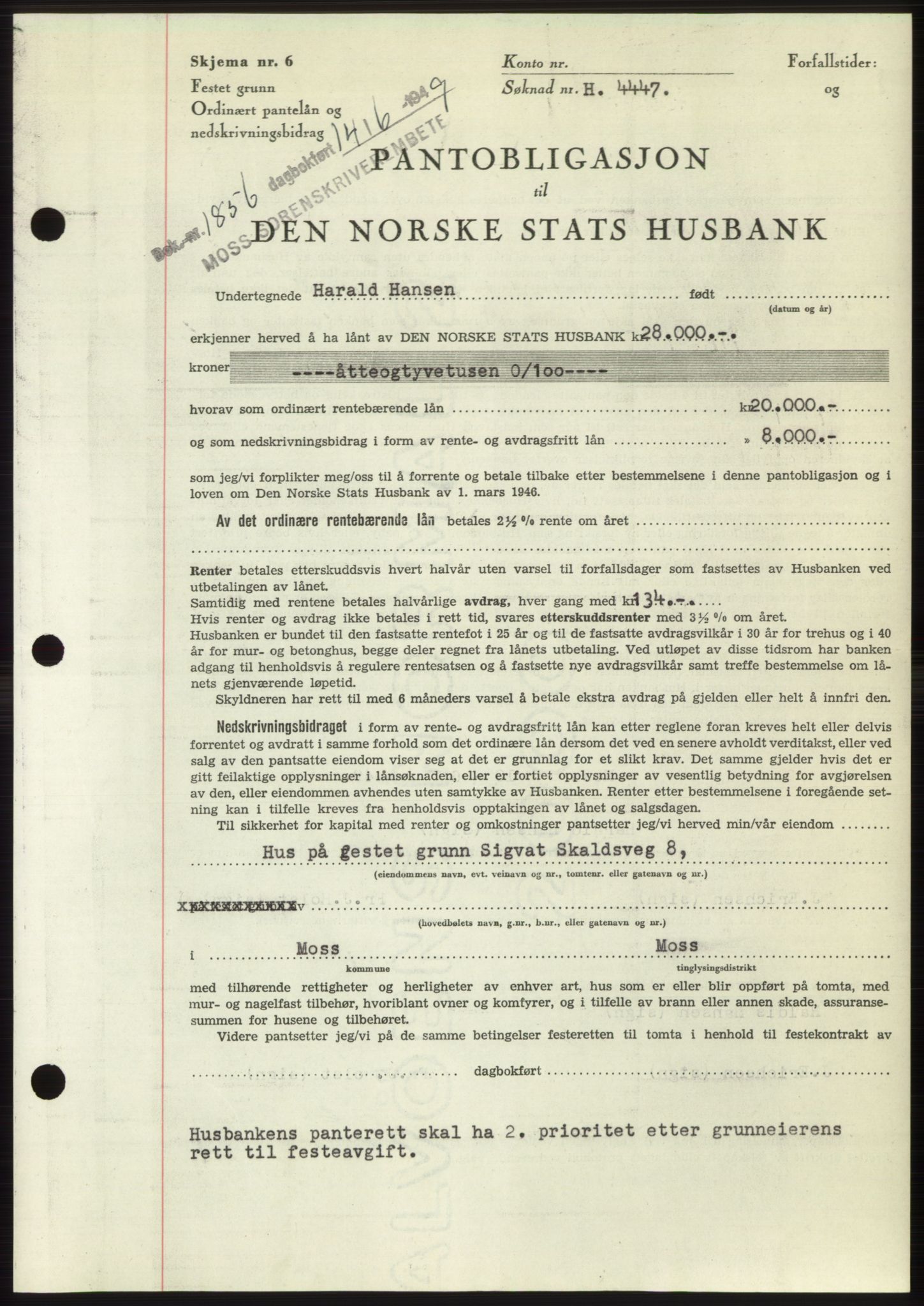 Moss sorenskriveri, SAO/A-10168: Pantebok nr. B22, 1949-1949, Dagboknr: 1856/1949