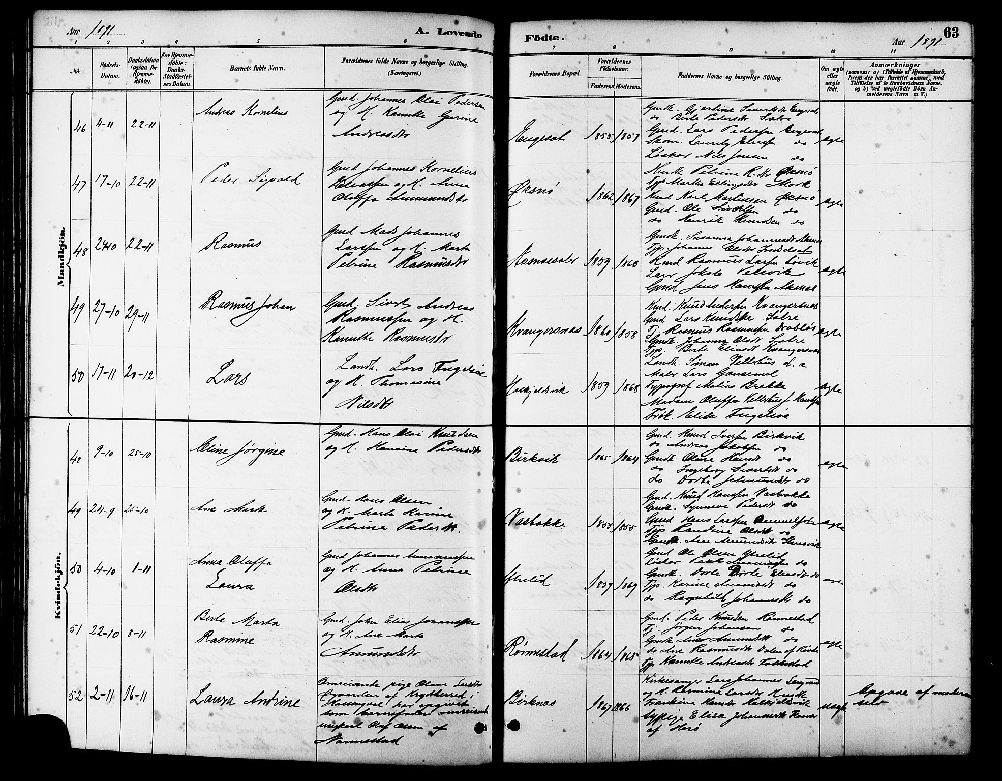 Ministerialprotokoller, klokkerbøker og fødselsregistre - Møre og Romsdal, AV/SAT-A-1454/511/L0158: Klokkerbok nr. 511C04, 1884-1903, s. 63