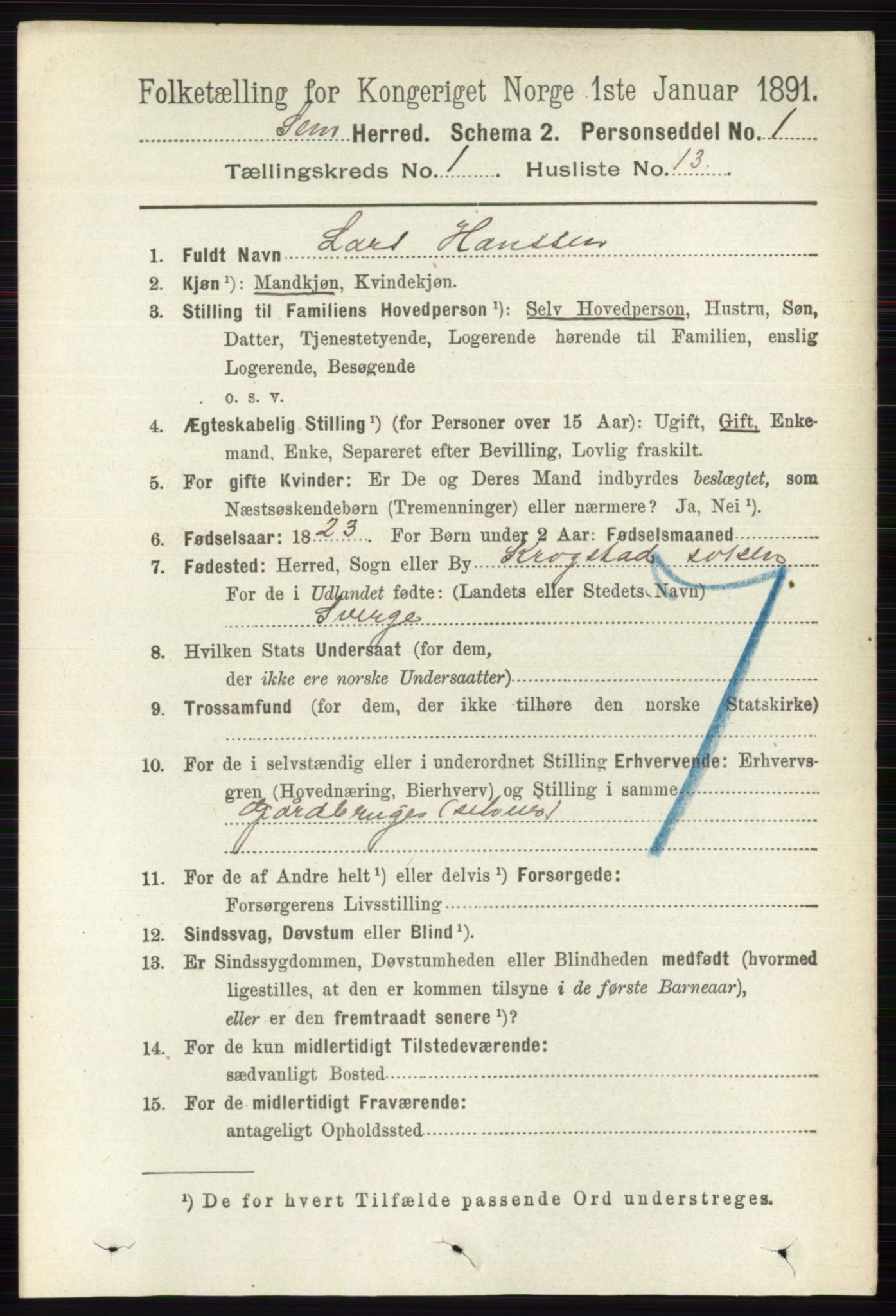 RA, Folketelling 1891 for 0721 Sem herred, 1891, s. 187