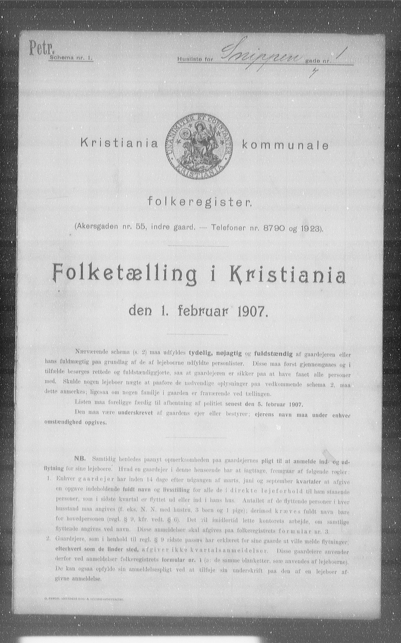 OBA, Kommunal folketelling 1.2.1907 for Kristiania kjøpstad, 1907, s. 49998