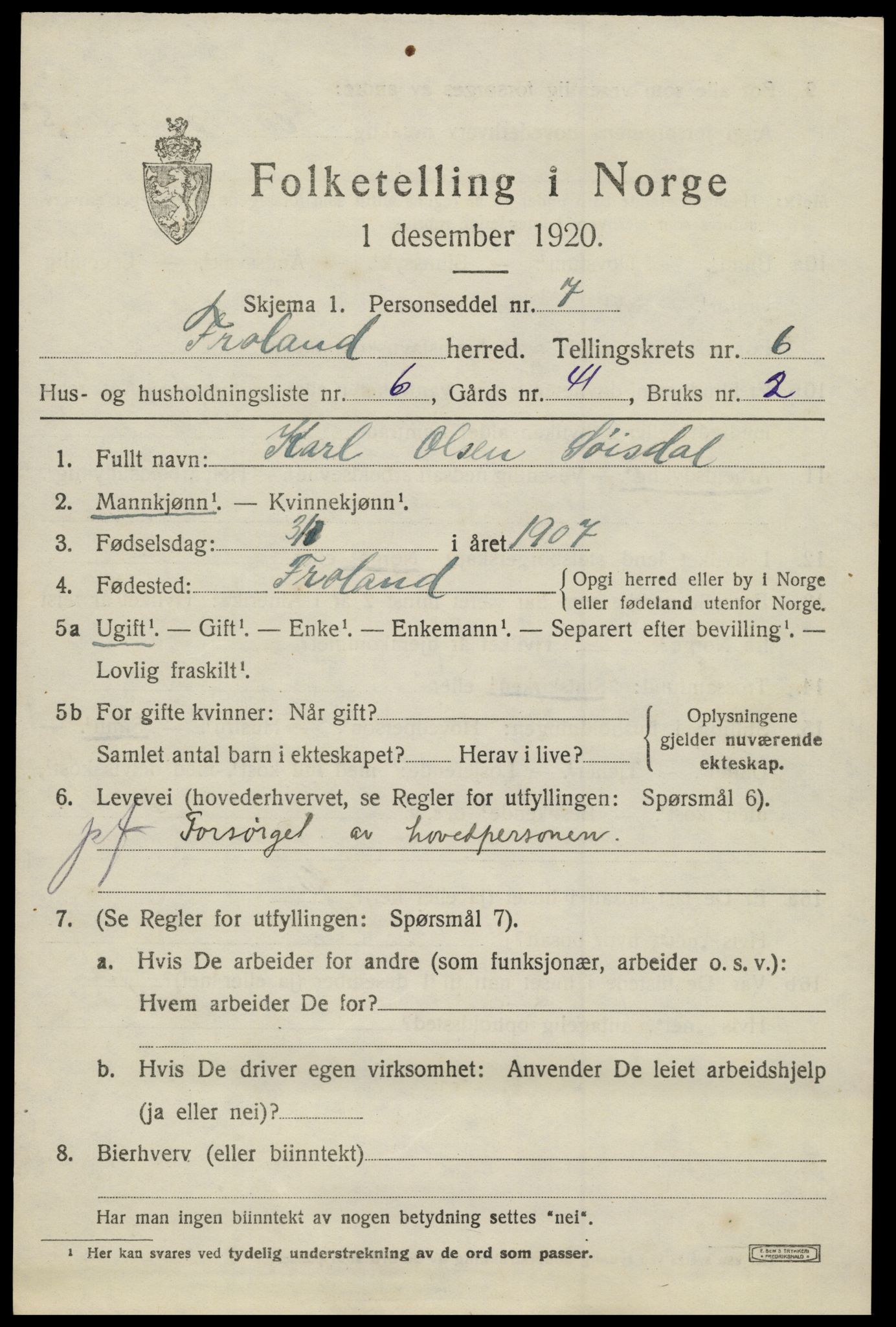 SAK, Folketelling 1920 for 0919 Froland herred, 1920, s. 4105