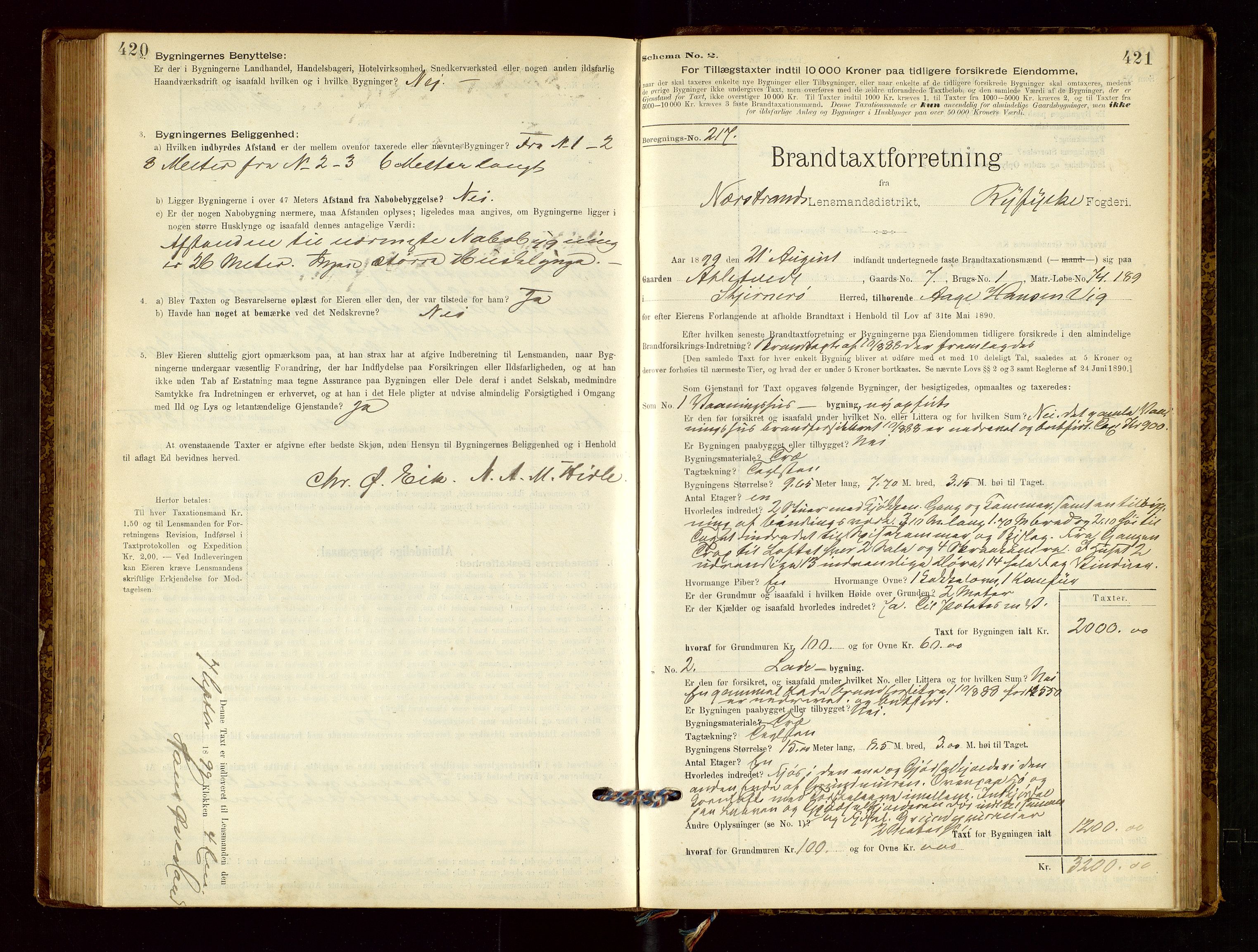 Nedstrand lensmannskontor, AV/SAST-A-100236/Gob/L0001: "Brandtaxationsprotokol for Nerstrand Lensmandsdistrikt Ryfylke fogderi", 1895-1915, s. 420-421