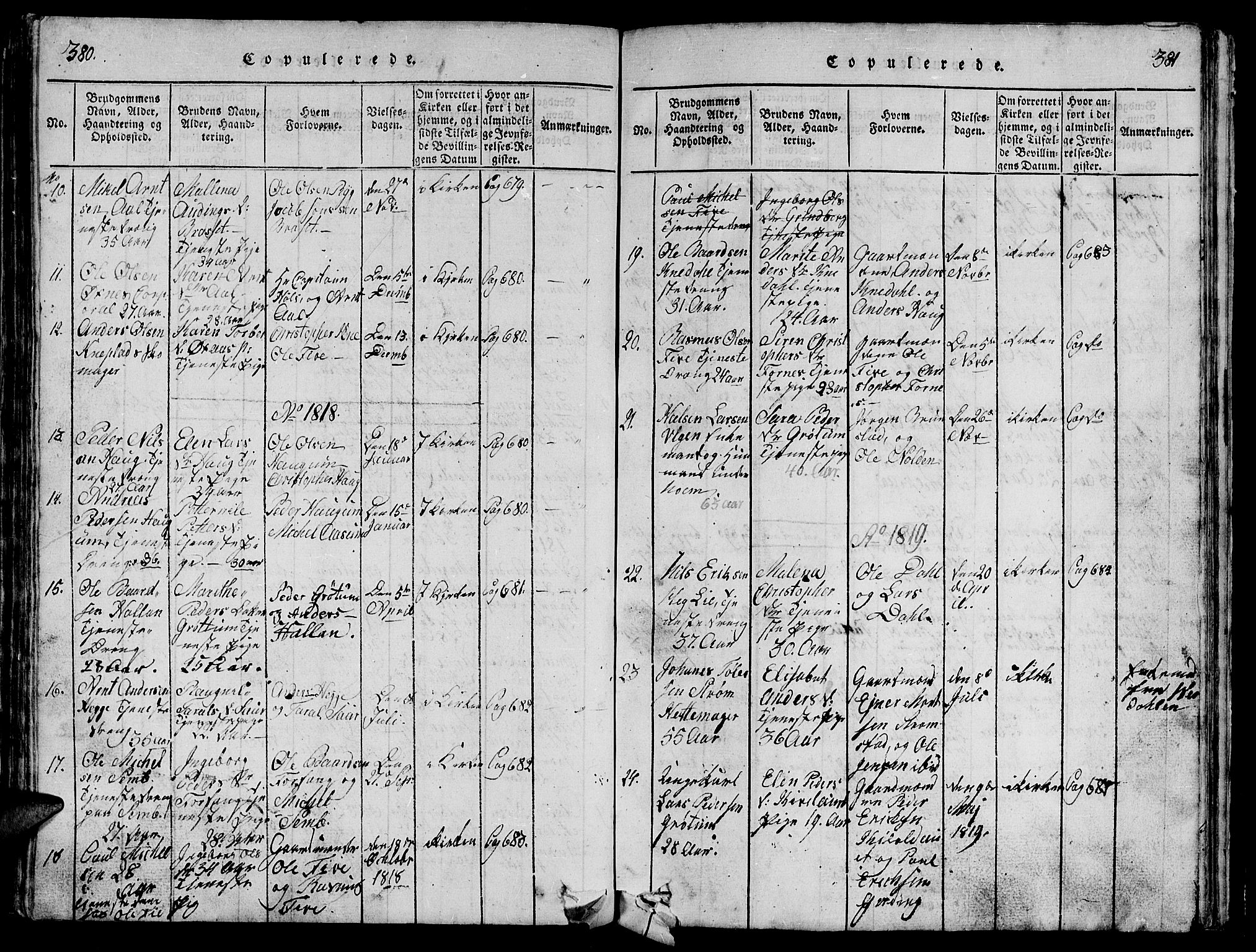 Ministerialprotokoller, klokkerbøker og fødselsregistre - Nord-Trøndelag, AV/SAT-A-1458/747/L0459: Klokkerbok nr. 747C01, 1816-1842, s. 380-381