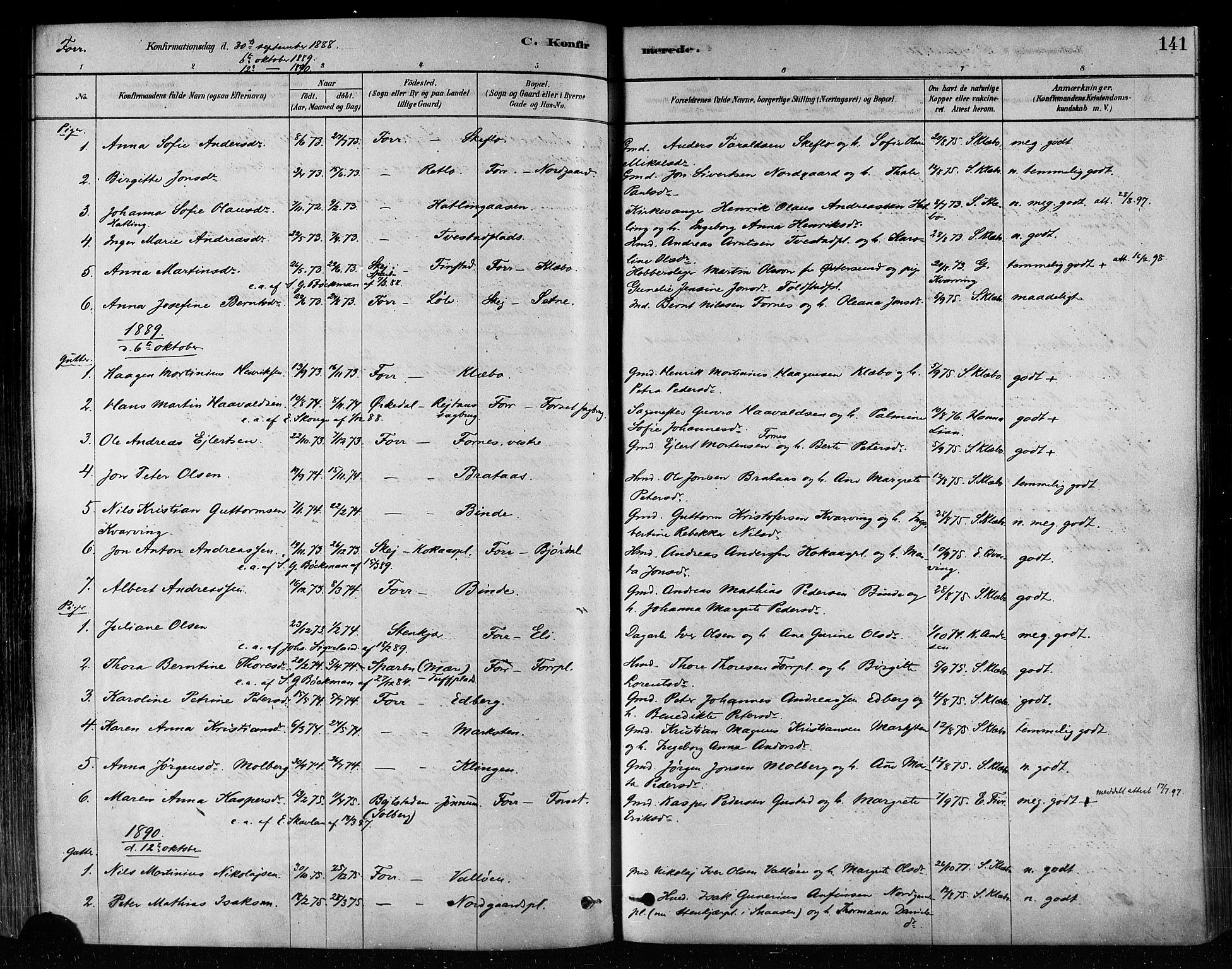 Ministerialprotokoller, klokkerbøker og fødselsregistre - Nord-Trøndelag, SAT/A-1458/746/L0448: Ministerialbok nr. 746A07 /1, 1878-1900, s. 141