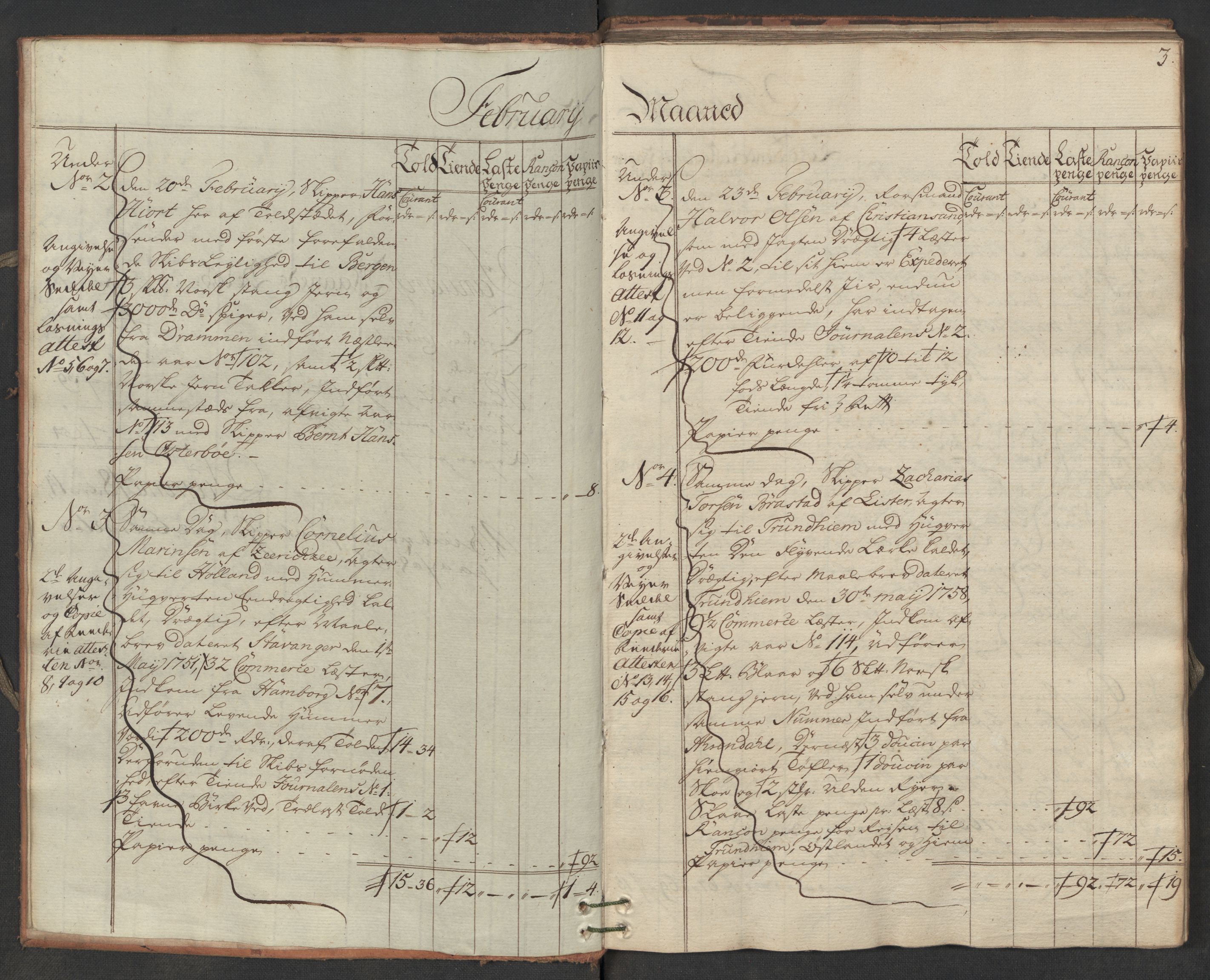 Generaltollkammeret, tollregnskaper, AV/RA-EA-5490/R19/L0024b/0001: Tollregnskaper Flekkefjord / Utgående hovedtollbok, 1764, s. 2b-3a
