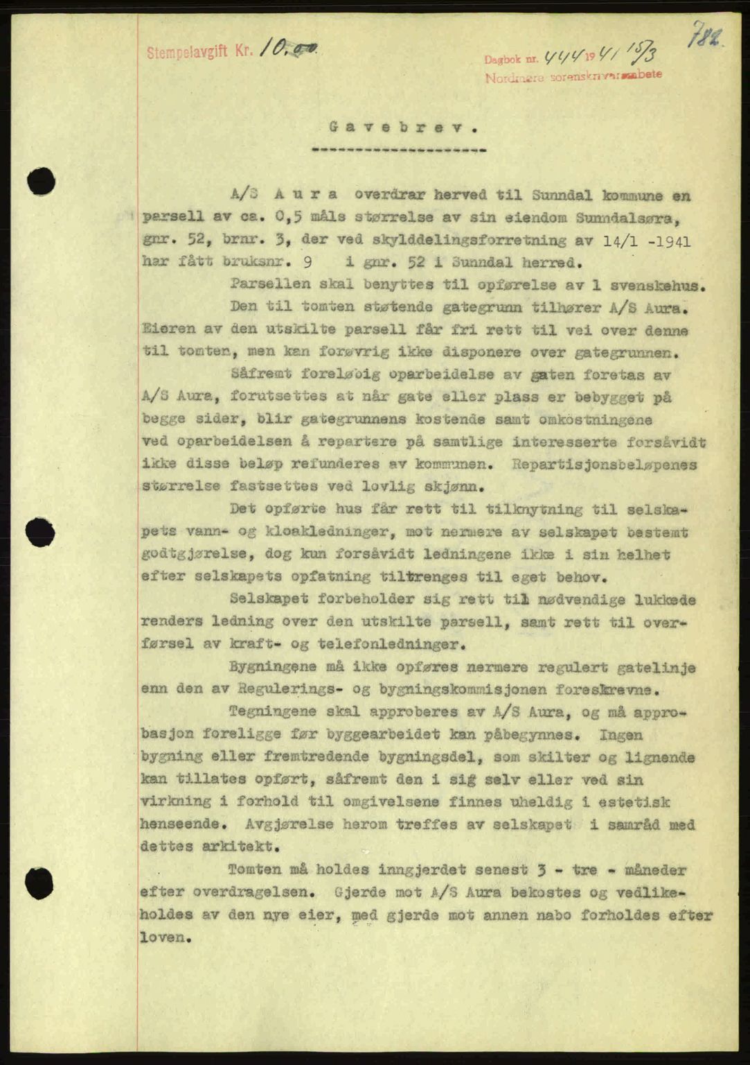 Nordmøre sorenskriveri, SAT/A-4132/1/2/2Ca: Pantebok nr. A89, 1940-1941, Dagboknr: 444/1941