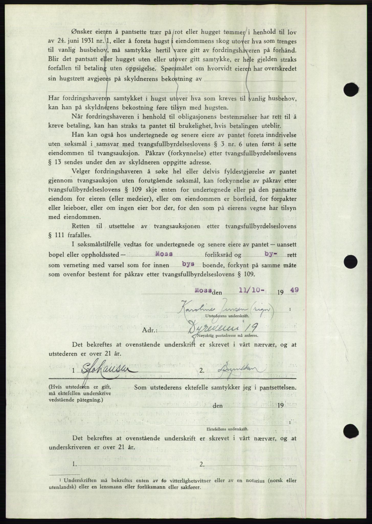 Moss sorenskriveri, SAO/A-10168: Pantebok nr. B23, 1949-1950, Dagboknr: 3152/1949