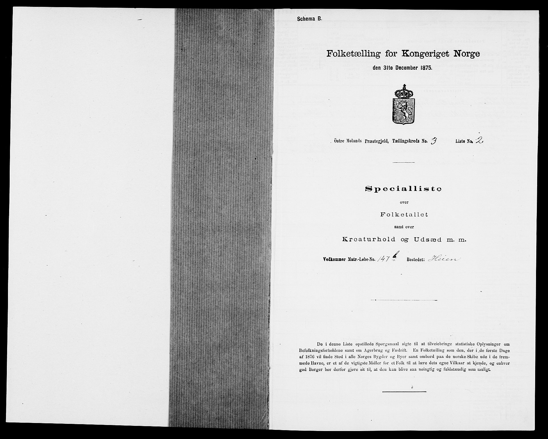 SAK, Folketelling 1875 for 0918P Austre Moland prestegjeld, 1875, s. 1164