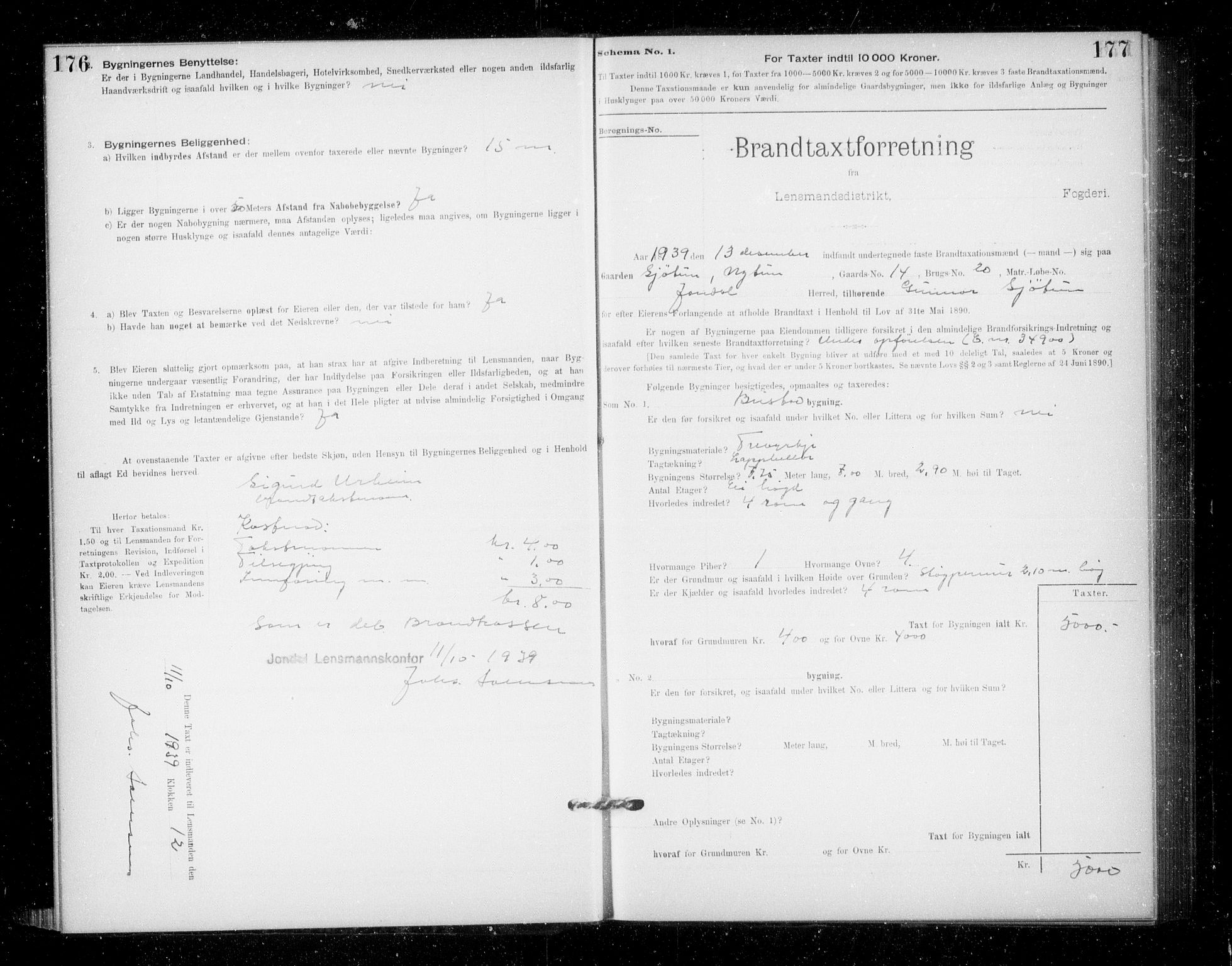 Lensmannen i Jondal, SAB/A-33101/0012/L0005: Branntakstprotokoll, skjematakst, 1894-1951, s. 176-177