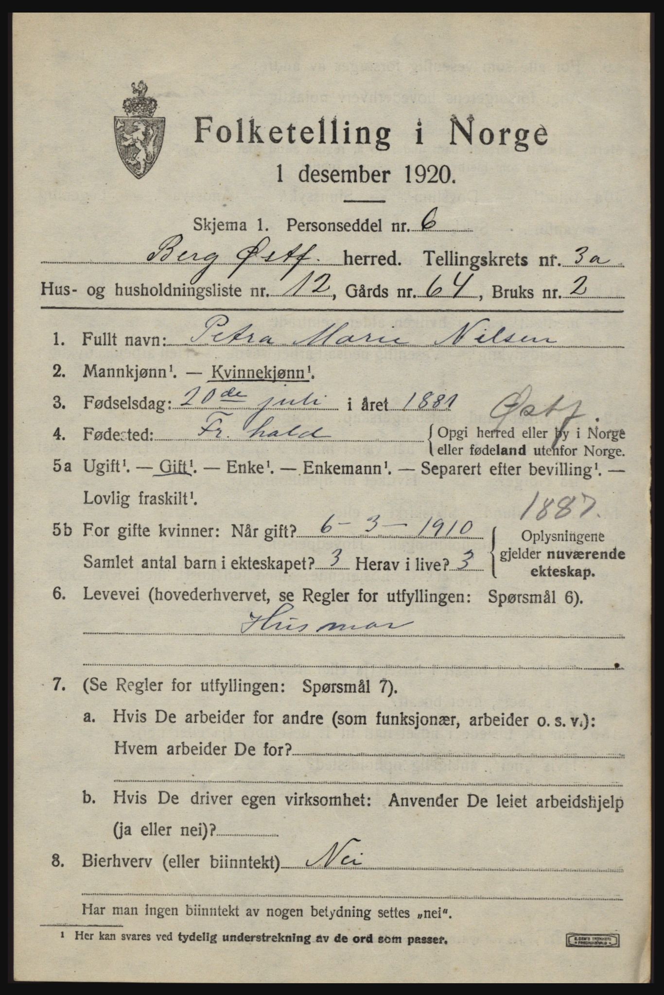 SAO, Folketelling 1920 for 0116 Berg herred, 1920, s. 4909