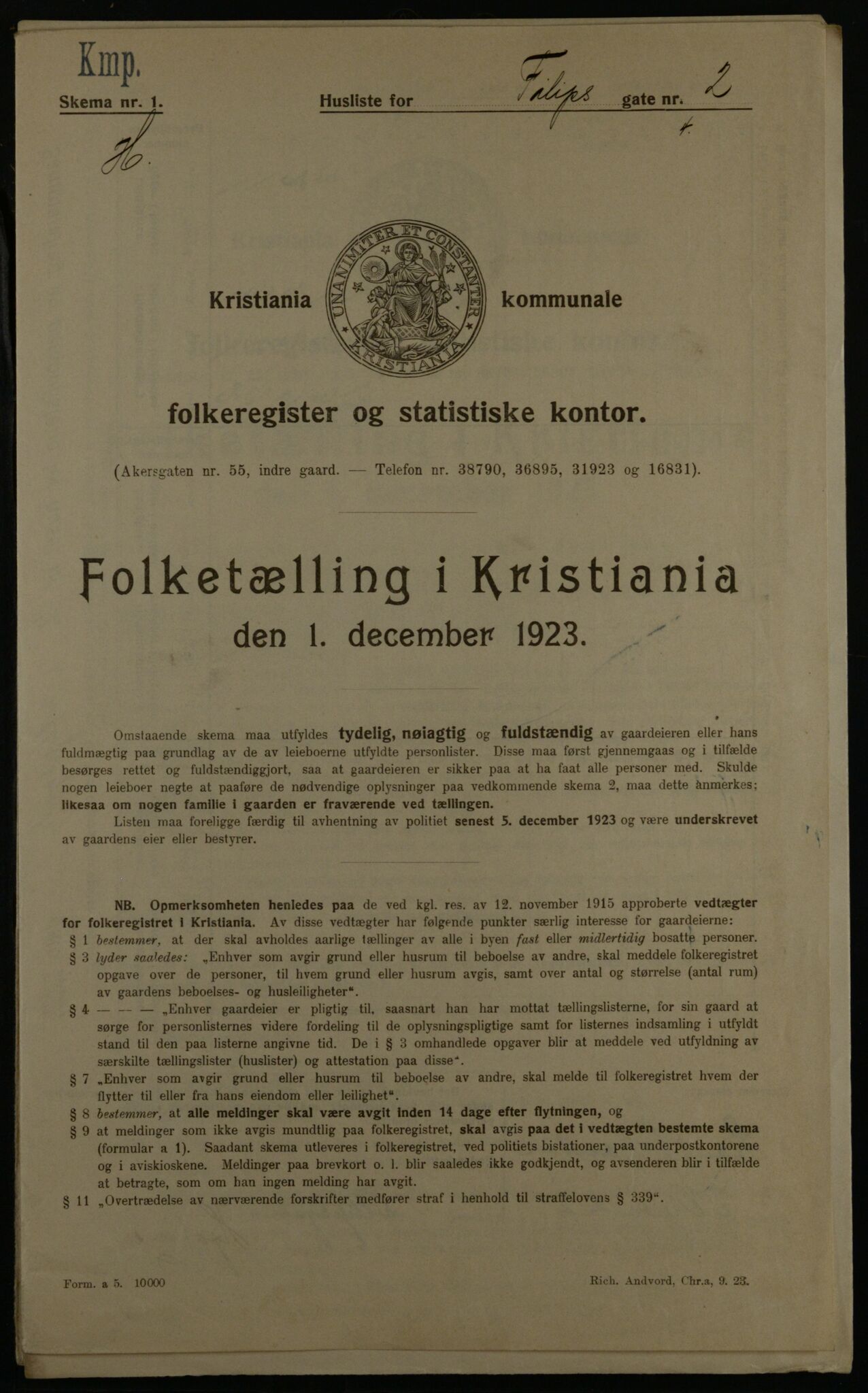 OBA, Kommunal folketelling 1.12.1923 for Kristiania, 1923, s. 27318