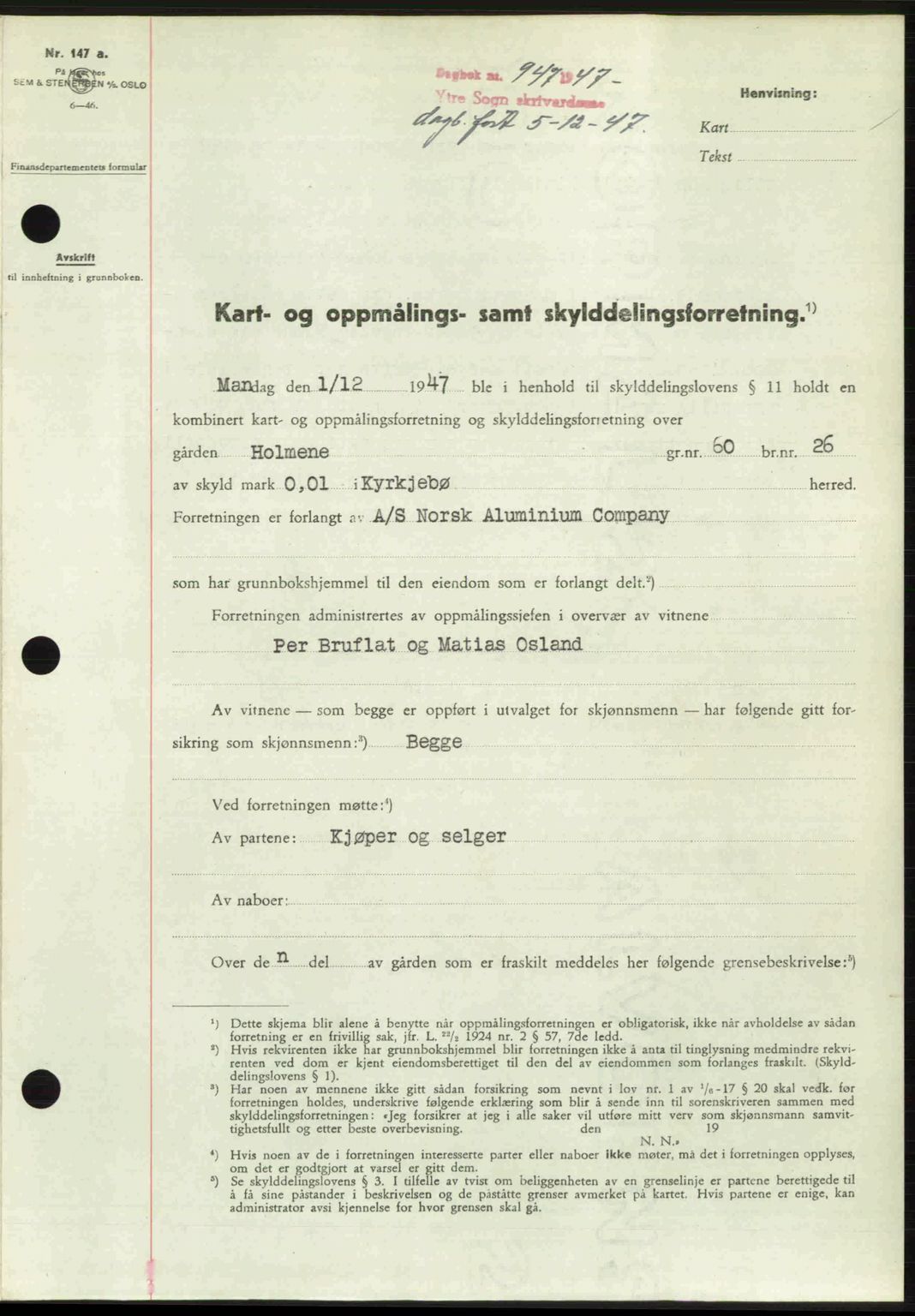 Ytre Sogn tingrett, SAB/A-2601/1/G/Gbb/L0005: Pantebok nr. A3 - A4 (B2), 1947-1948, Dagboknr: 947/1947