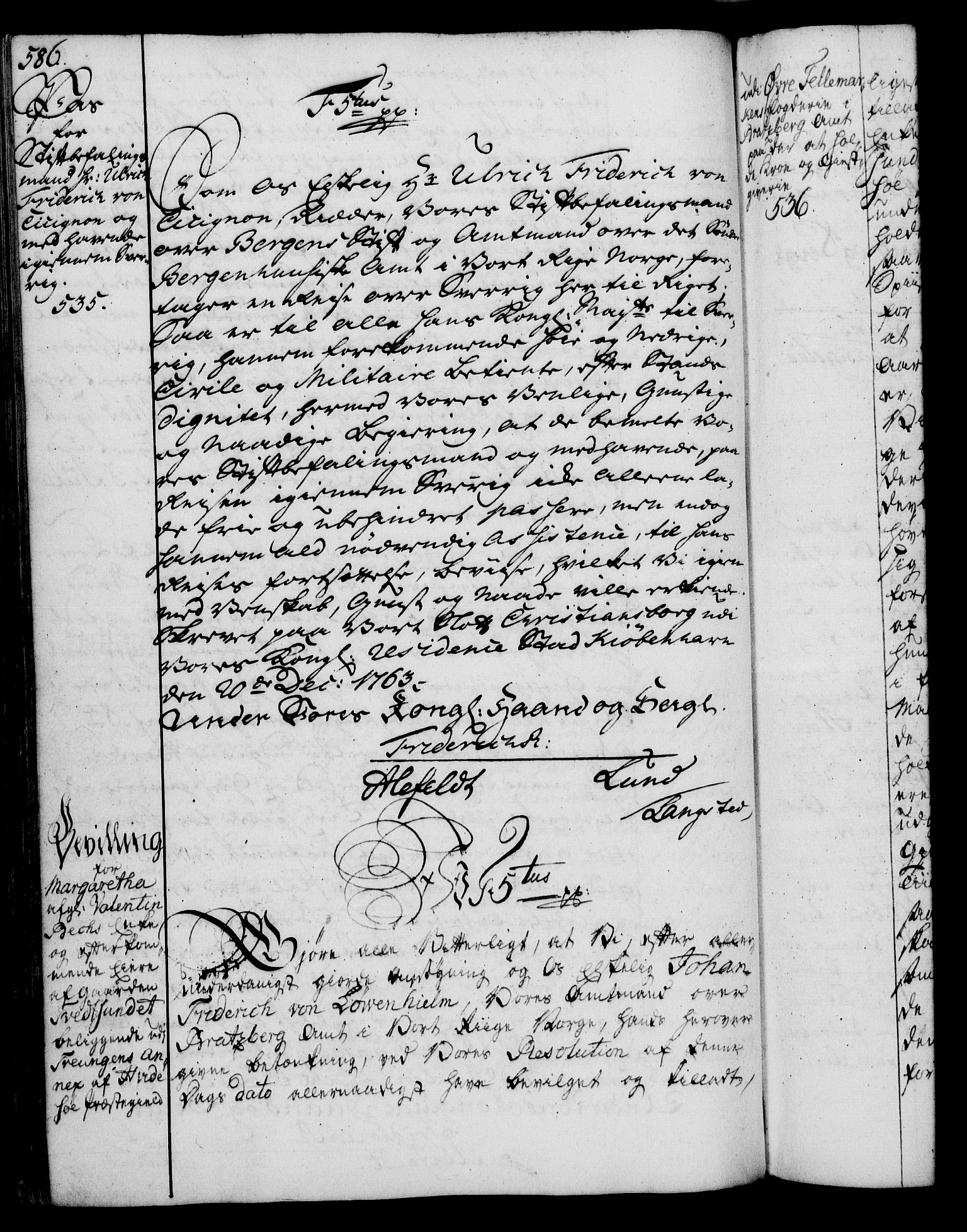Rentekammeret, Kammerkanselliet, RA/EA-3111/G/Gg/Gga/L0007: Norsk ekspedisjonsprotokoll med register (merket RK 53.7), 1759-1768, s. 586