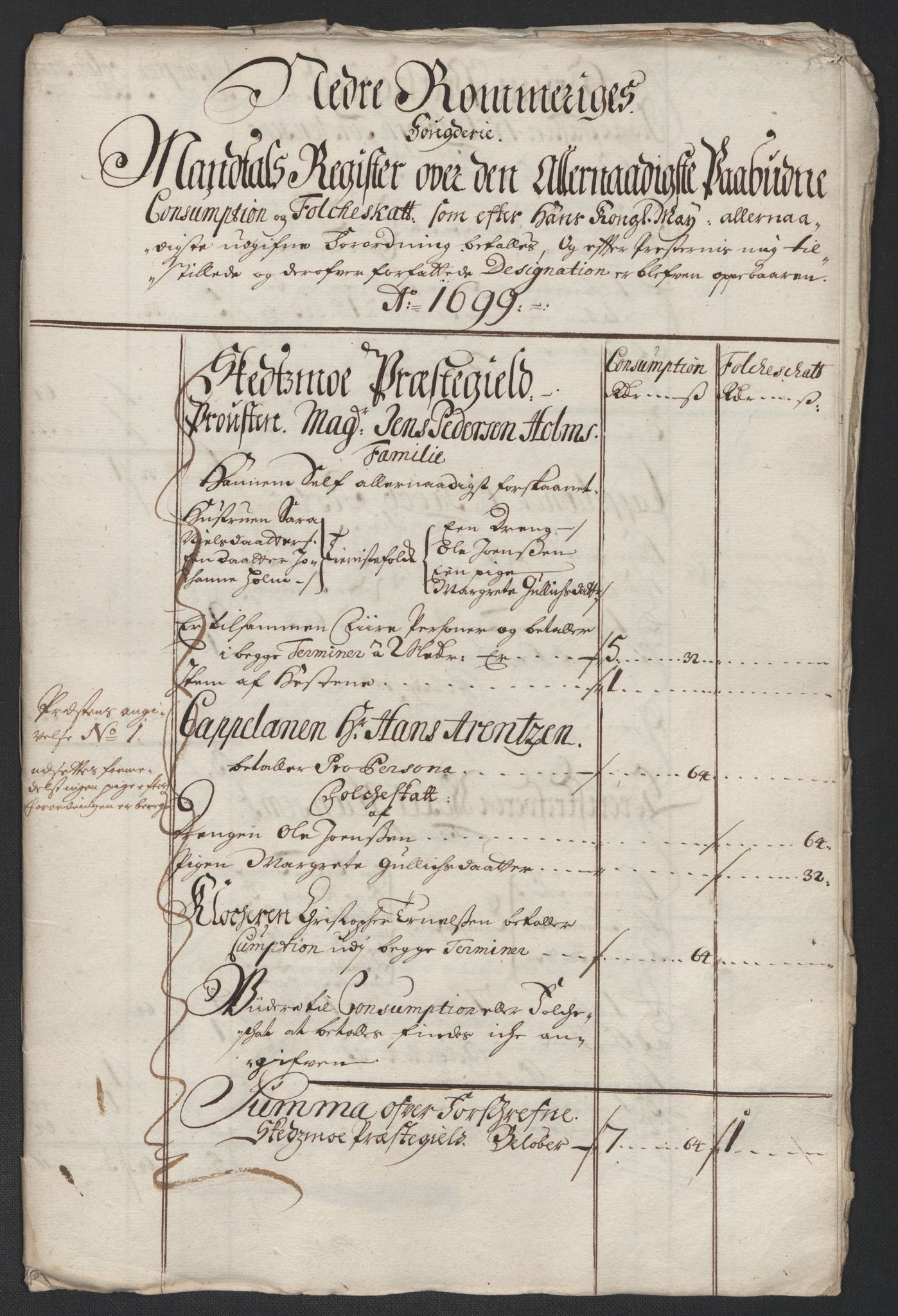 Rentekammeret inntil 1814, Reviderte regnskaper, Fogderegnskap, RA/EA-4092/R11/L0582: Fogderegnskap Nedre Romerike, 1699, s. 161