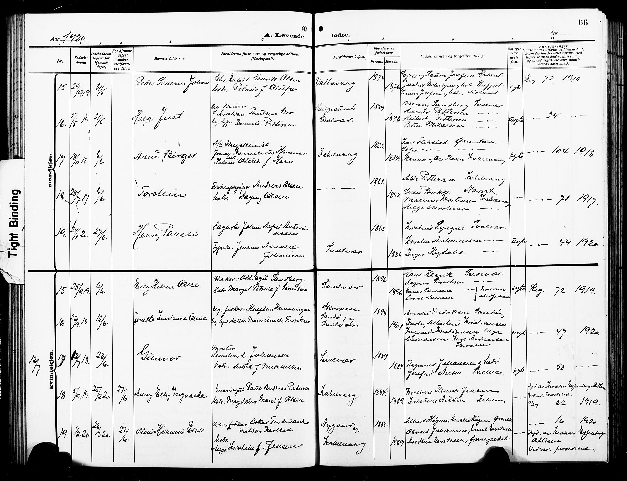 Ministerialprotokoller, klokkerbøker og fødselsregistre - Nordland, AV/SAT-A-1459/874/L1080: Klokkerbok nr. 874C09, 1915-1925, s. 66