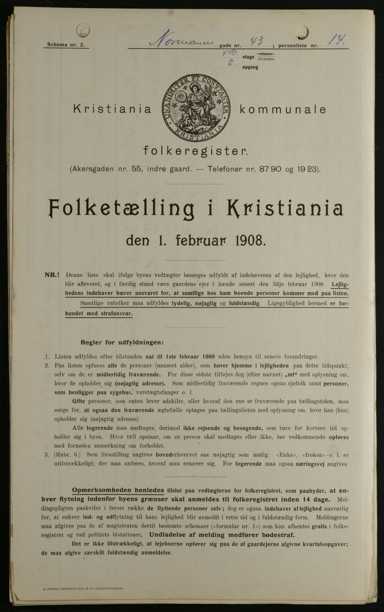 OBA, Kommunal folketelling 1.2.1908 for Kristiania kjøpstad, 1908, s. 66412