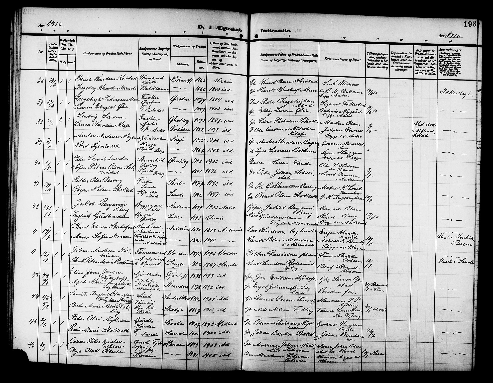 Ministerialprotokoller, klokkerbøker og fødselsregistre - Møre og Romsdal, AV/SAT-A-1454/529/L0470: Klokkerbok nr. 529C07, 1907-1917, s. 193