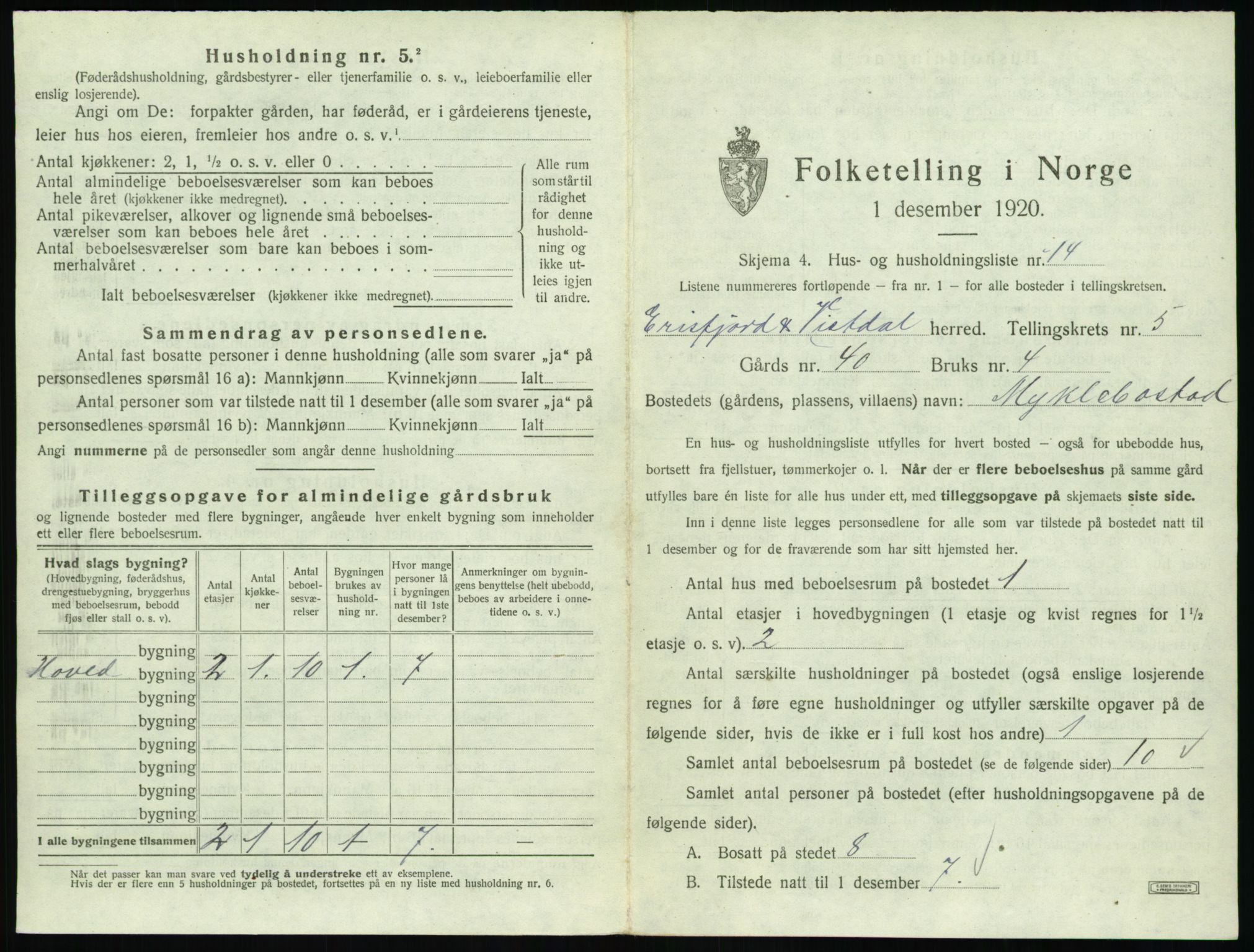 SAT, Folketelling 1920 for 1542 Eresfjord og Vistdal herred, 1920, s. 427