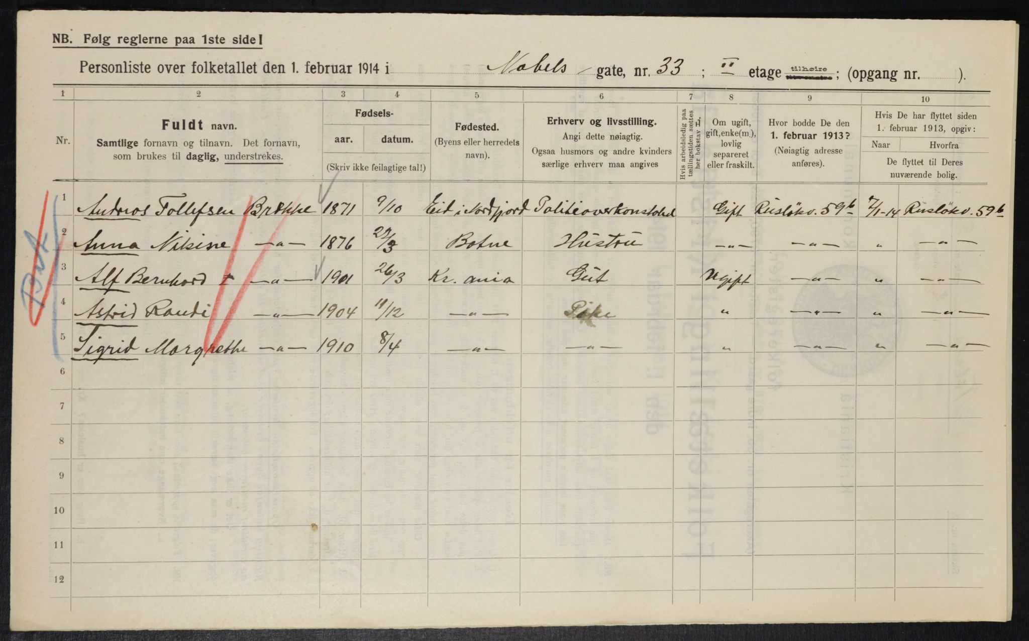 OBA, Kommunal folketelling 1.2.1914 for Kristiania, 1914, s. 71361