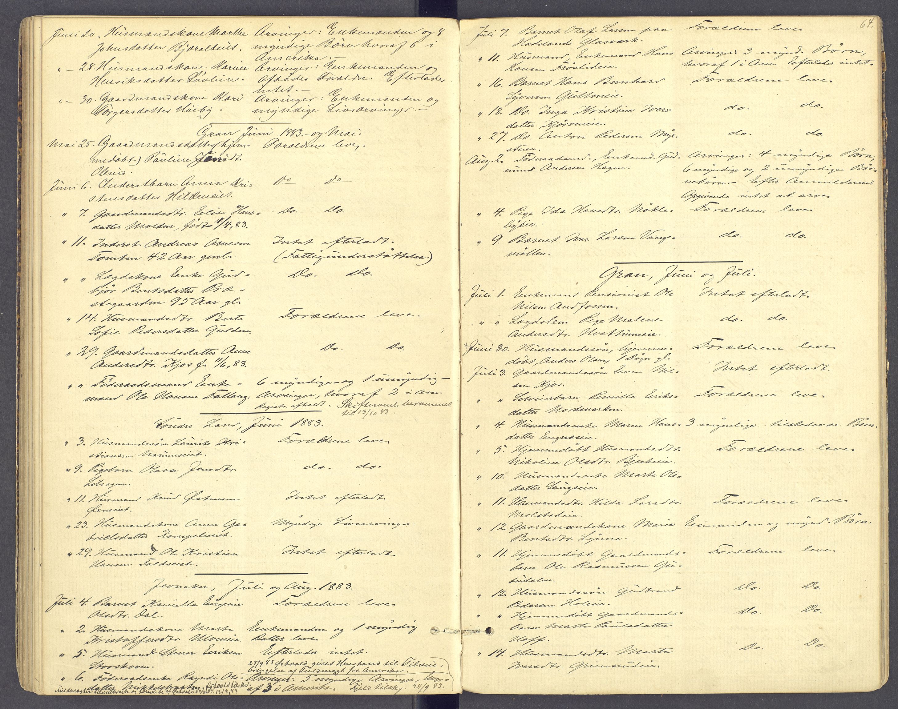 Hadeland og Land tingrett, SAH/TING-010/J/Jg/L0005: Dødsfallsprotokoll, 1876-1886, s. 63b-64a