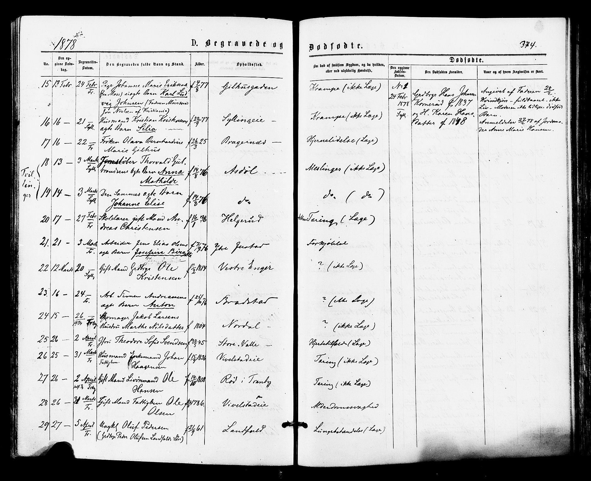 Lier kirkebøker, AV/SAKO-A-230/F/Fa/L0014: Ministerialbok nr. I 14, 1875-1882, s. 374