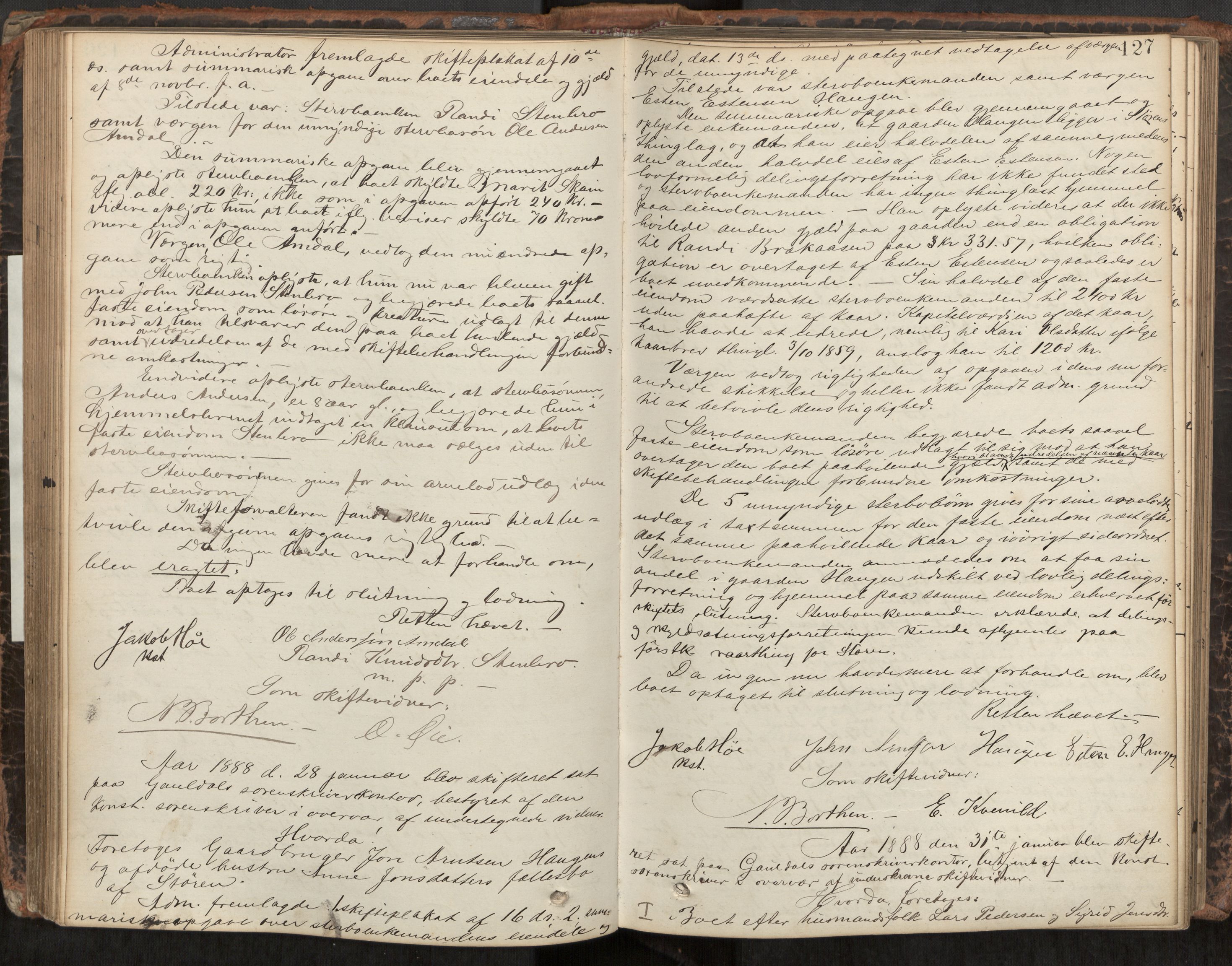 Gauldal sorenskriveri, AV/SAT-A-0014/1/3/3B/L0003: Skiftebehandlingsprotokoll, 1881-1896, s. 127