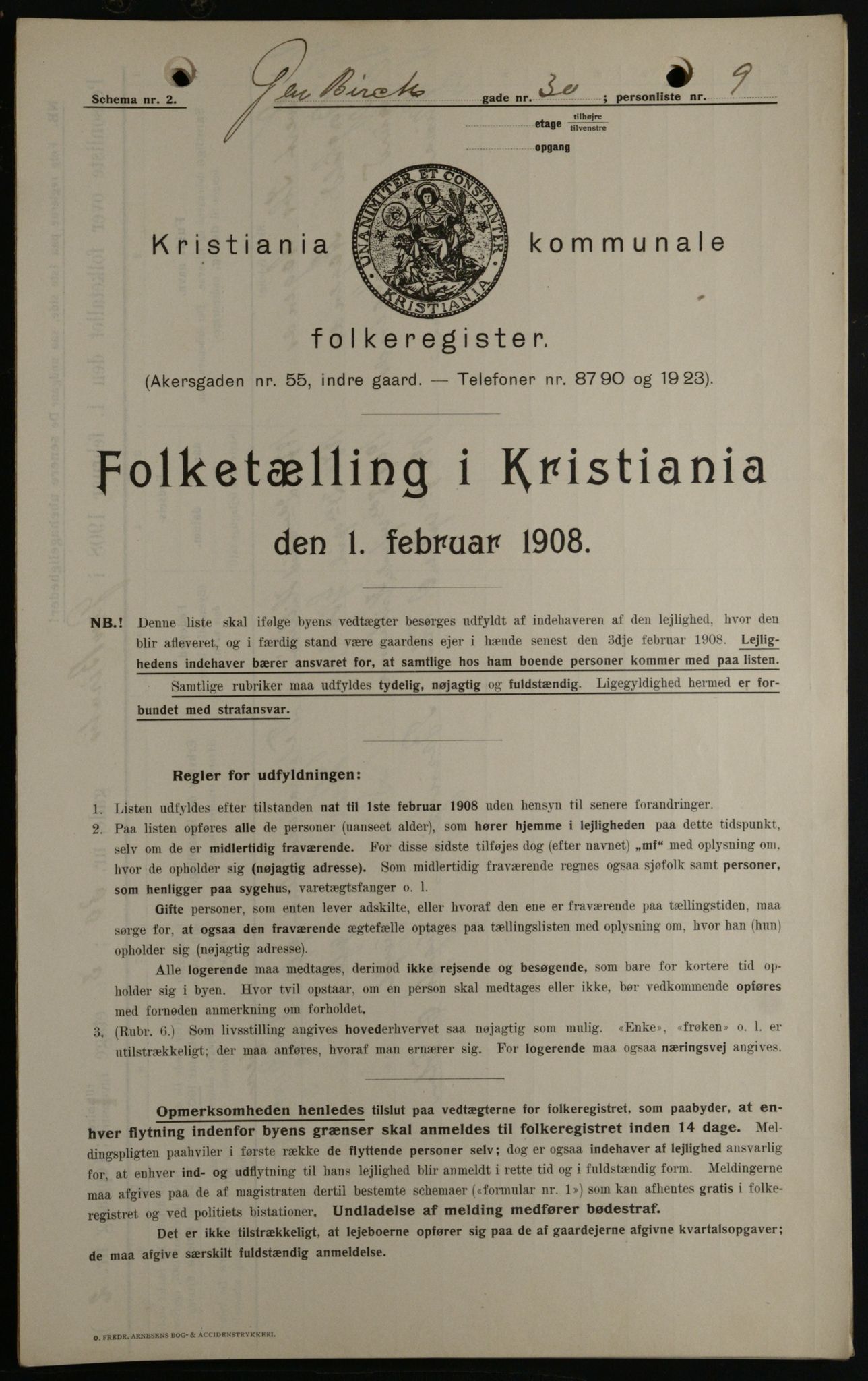 OBA, Kommunal folketelling 1.2.1908 for Kristiania kjøpstad, 1908, s. 26192