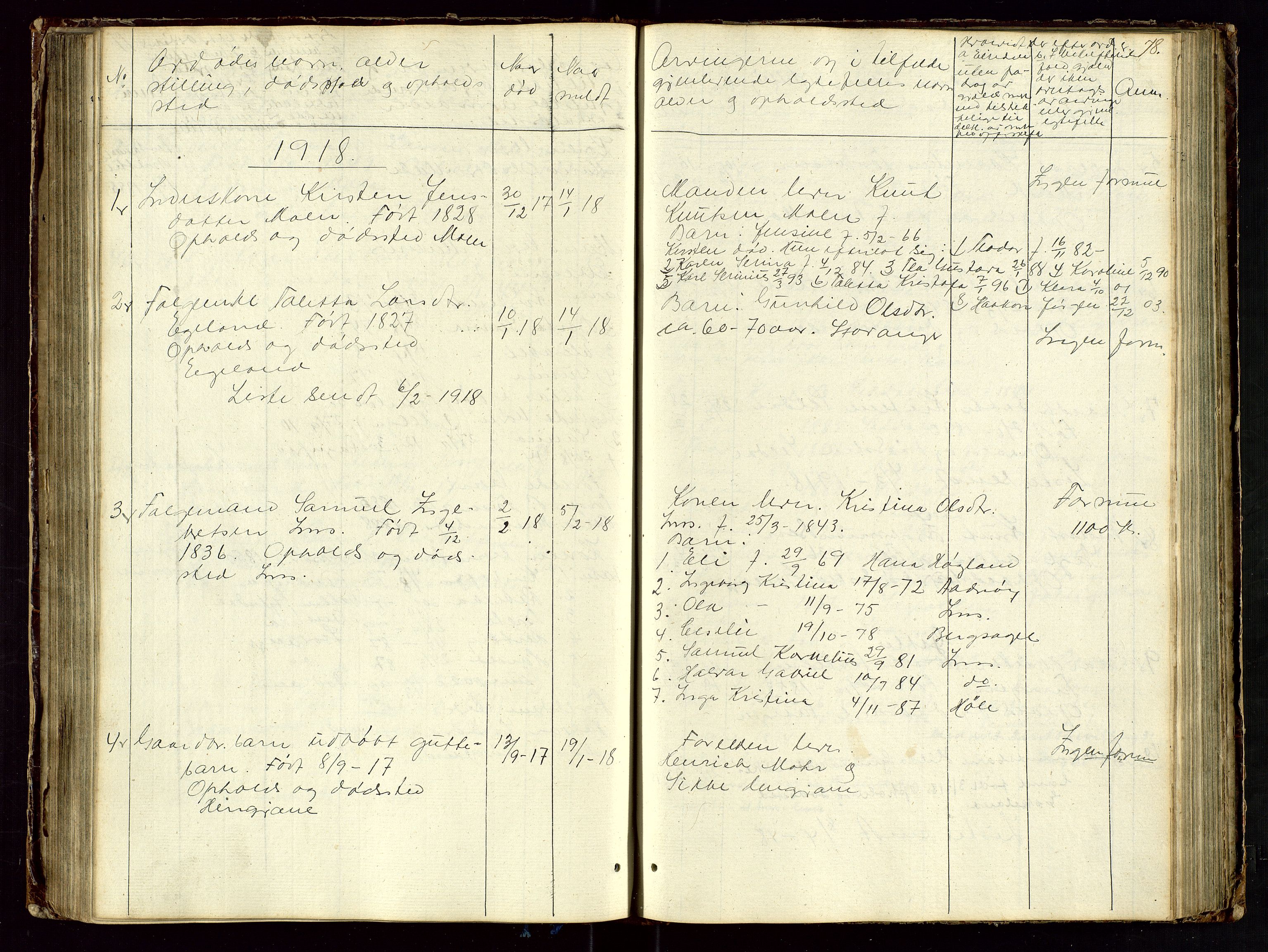 Høle og Forsand lensmannskontor, AV/SAST-A-100127/Gga/L0002: "Dødsanmeldelsesprotokol", 1903-1919, s. 78