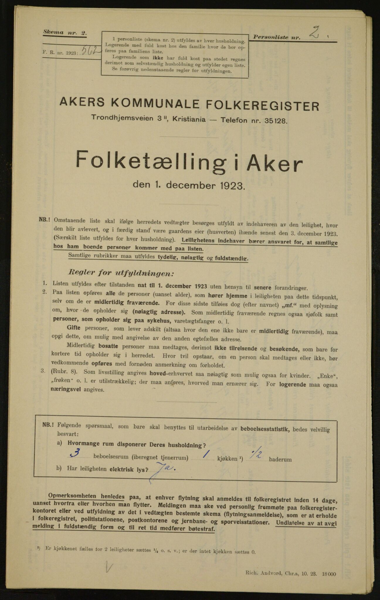 , Kommunal folketelling 1.12.1923 for Aker, 1923, s. 3278