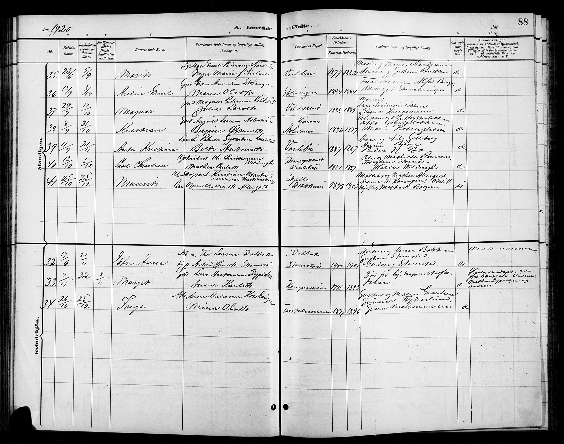 Ringebu prestekontor, AV/SAH-PREST-082/H/Ha/Hab/L0009: Klokkerbok nr. 9, 1899-1921, s. 88