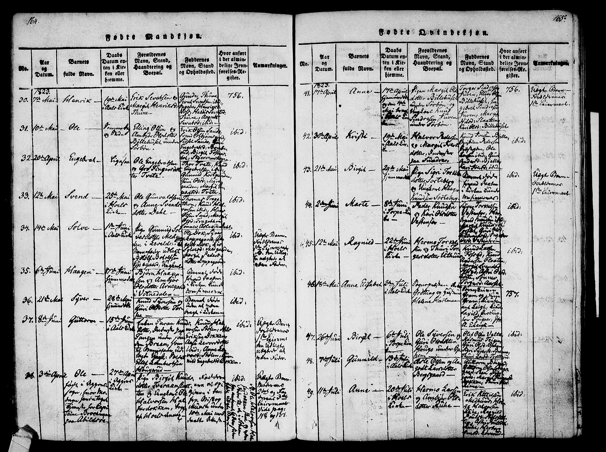 Ål kirkebøker, AV/SAKO-A-249/F/Fa/L0004: Ministerialbok nr. I 4, 1815-1825, s. 164-165
