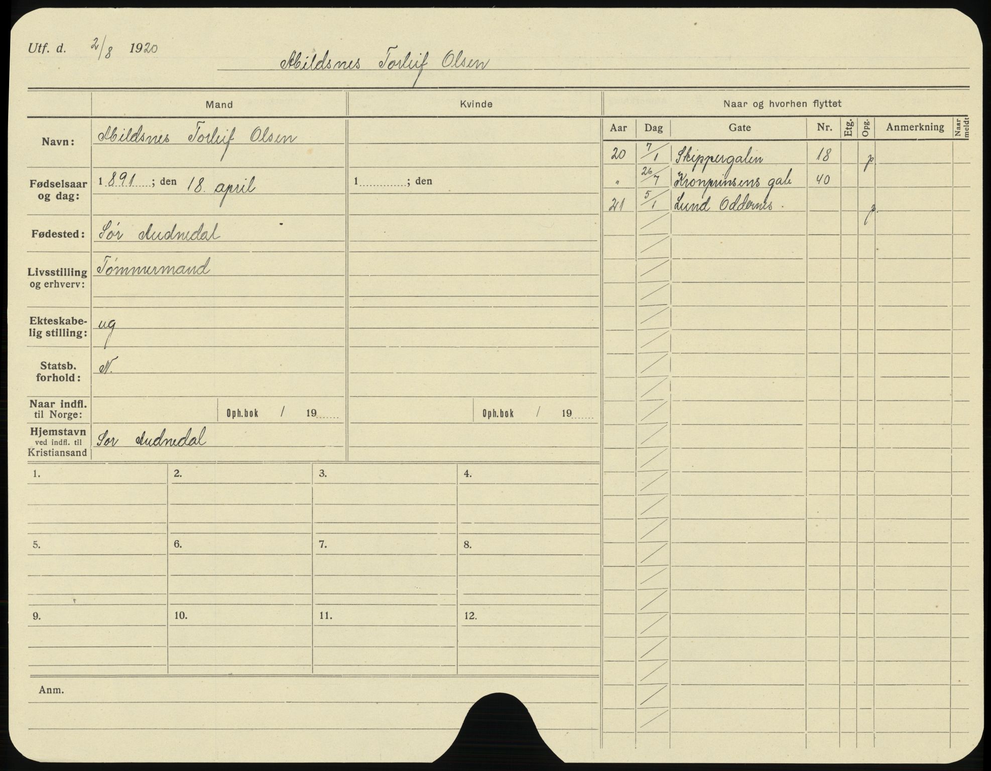 Kristiansand folkeregister, AV/SAK-1341-0030/H/L0005: Utflyttet, A-Å, 1921