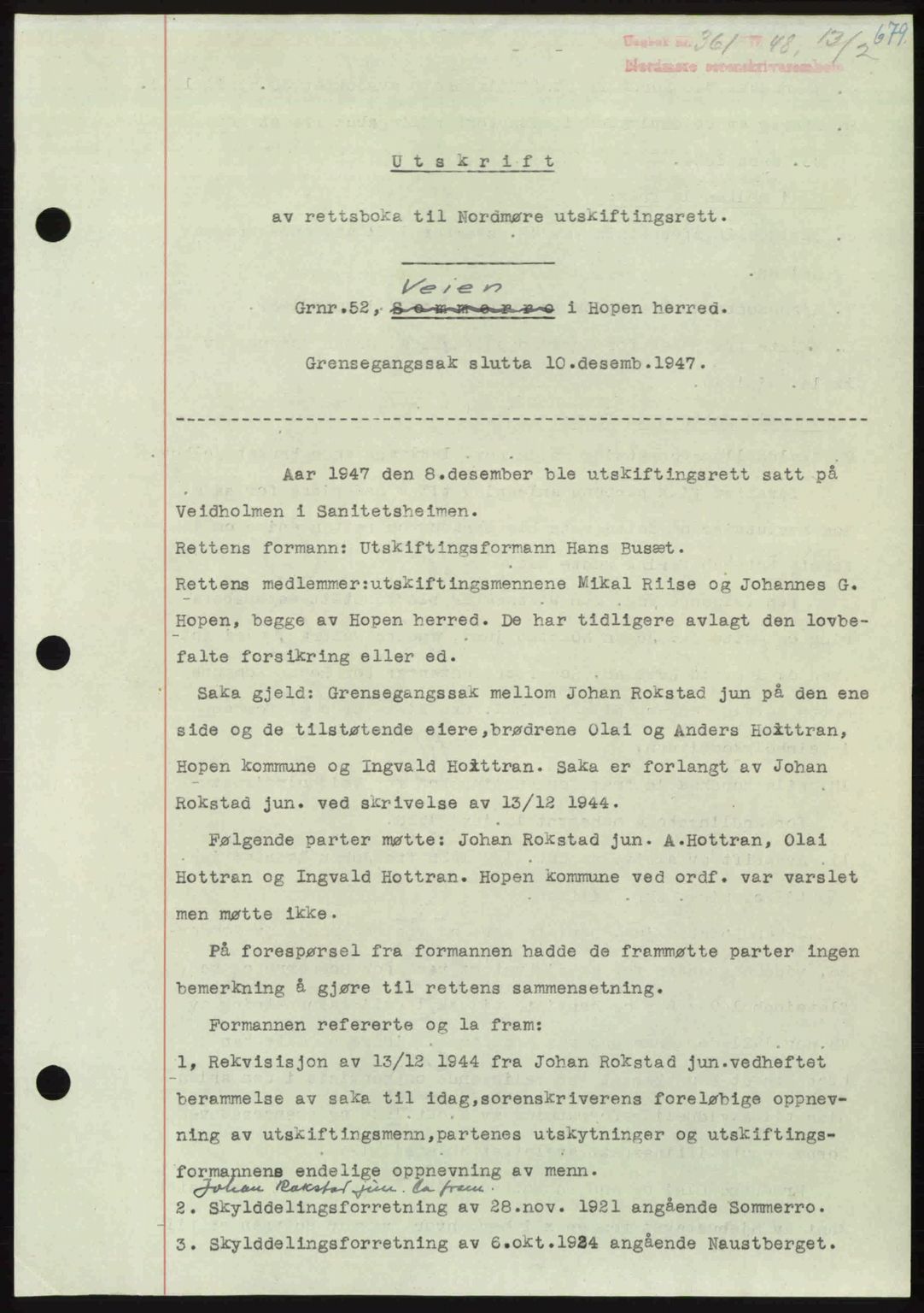 Nordmøre sorenskriveri, SAT/A-4132/1/2/2Ca: Pantebok nr. A107, 1947-1948, Dagboknr: 361/1948