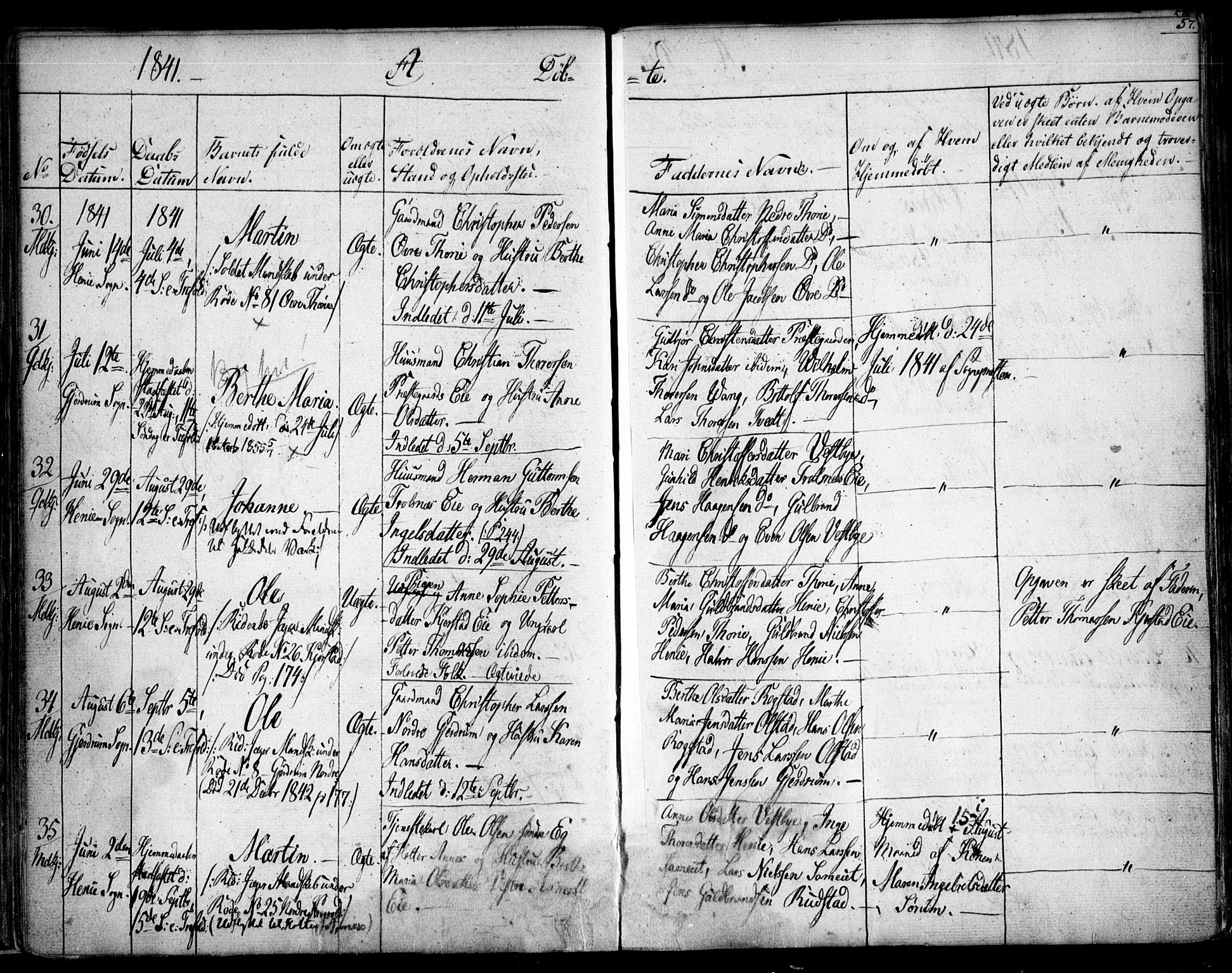Gjerdrum prestekontor Kirkebøker, AV/SAO-A-10412b/F/Fa/L0005: Ministerialbok nr. I 5, 1835-1845, s. 57
