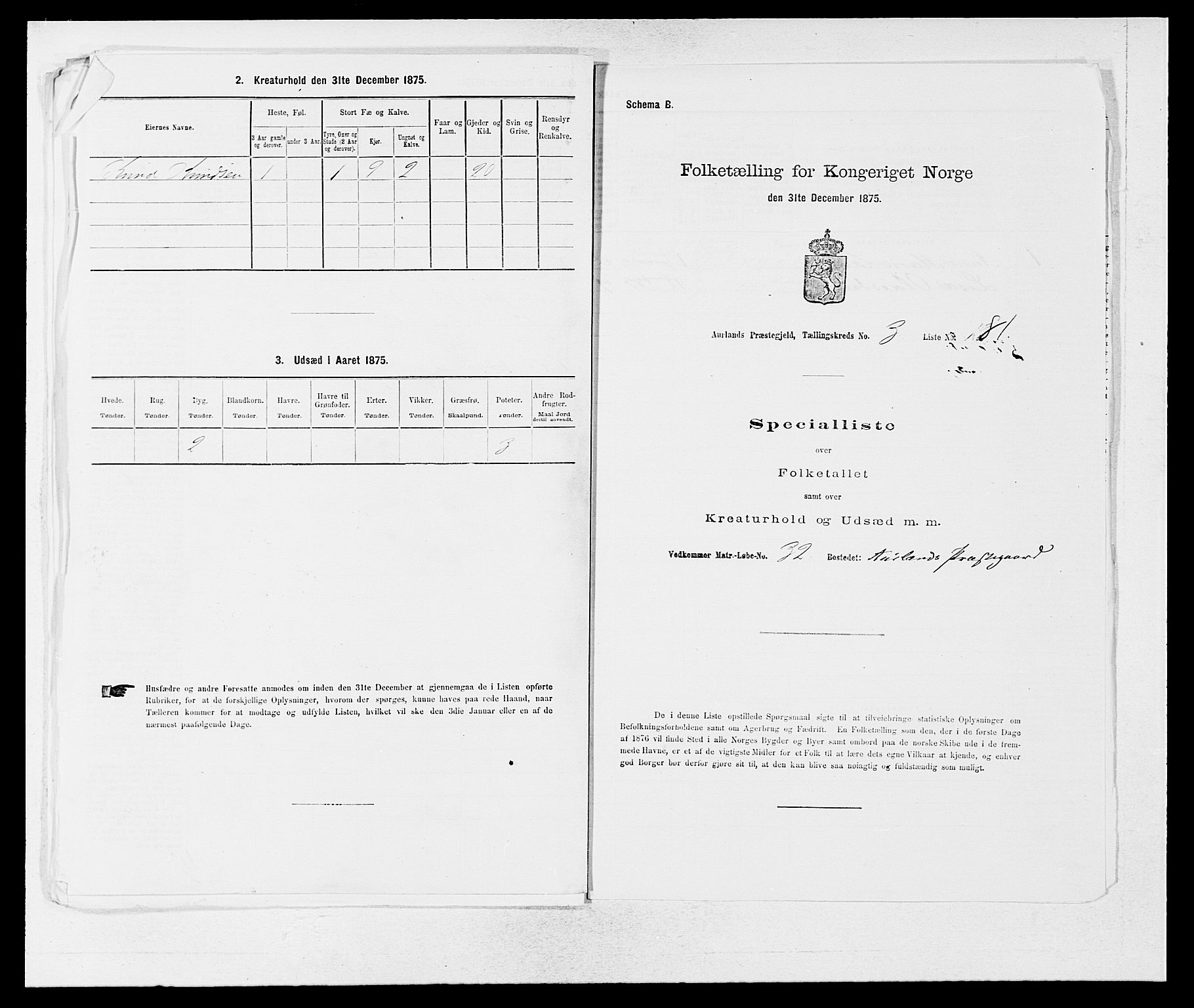 SAB, Folketelling 1875 for 1421P Aurland prestegjeld, 1875, s. 412