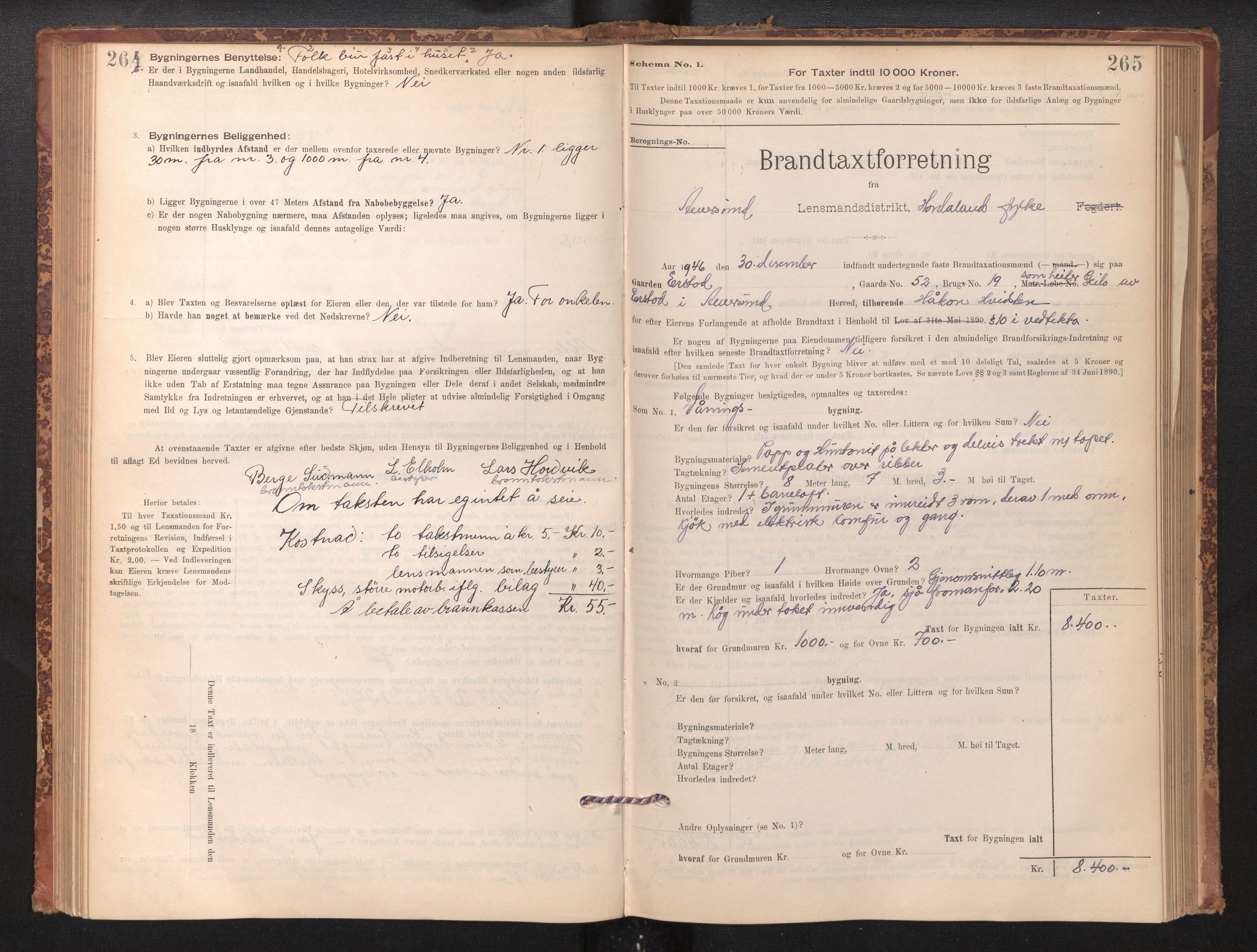 Lensmannen i Alversund, SAB/A-30701/0012/L0004: Branntakstprotokoll, skjematakst, 1894-1953, s. 264-265