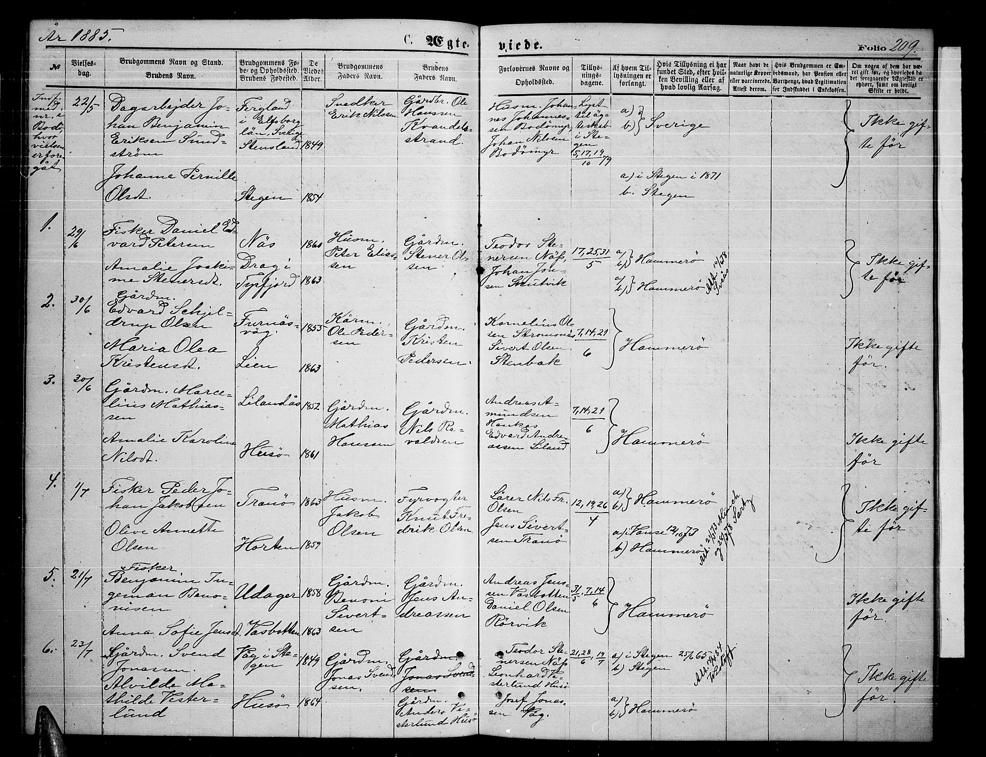 Ministerialprotokoller, klokkerbøker og fødselsregistre - Nordland, SAT/A-1459/859/L0858: Klokkerbok nr. 859C04, 1873-1886, s. 209