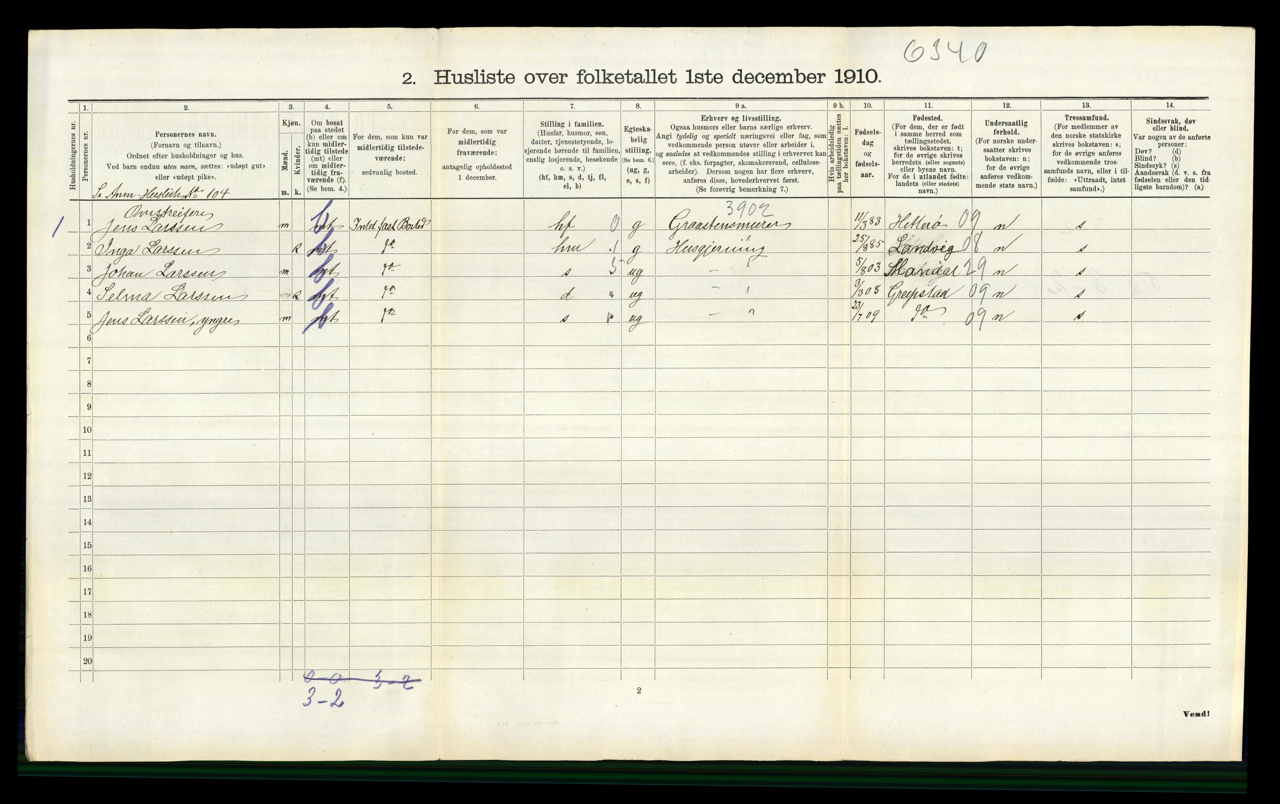 RA, Folketelling 1910 for 1030 Spangereid herred, 1910, s. 234