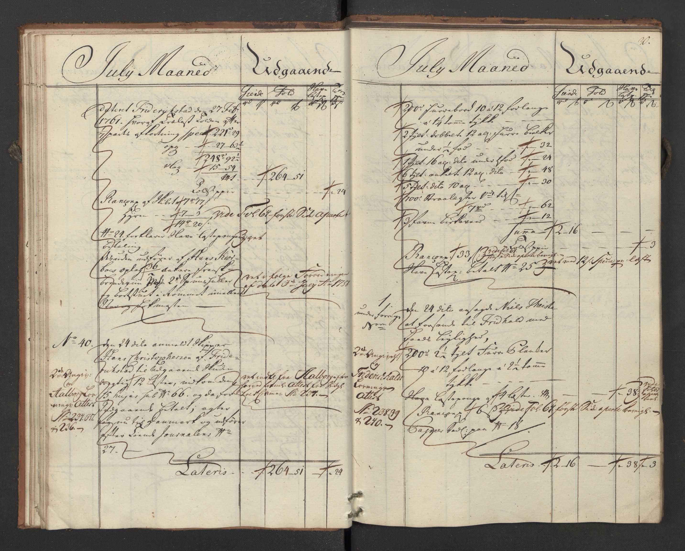 Generaltollkammeret, tollregnskaper, AV/RA-EA-5490/R02/L0035/0001: Tollregnskaper Fredrikstad / Utgående hovedtollbok, 1762, s. 29b-30a