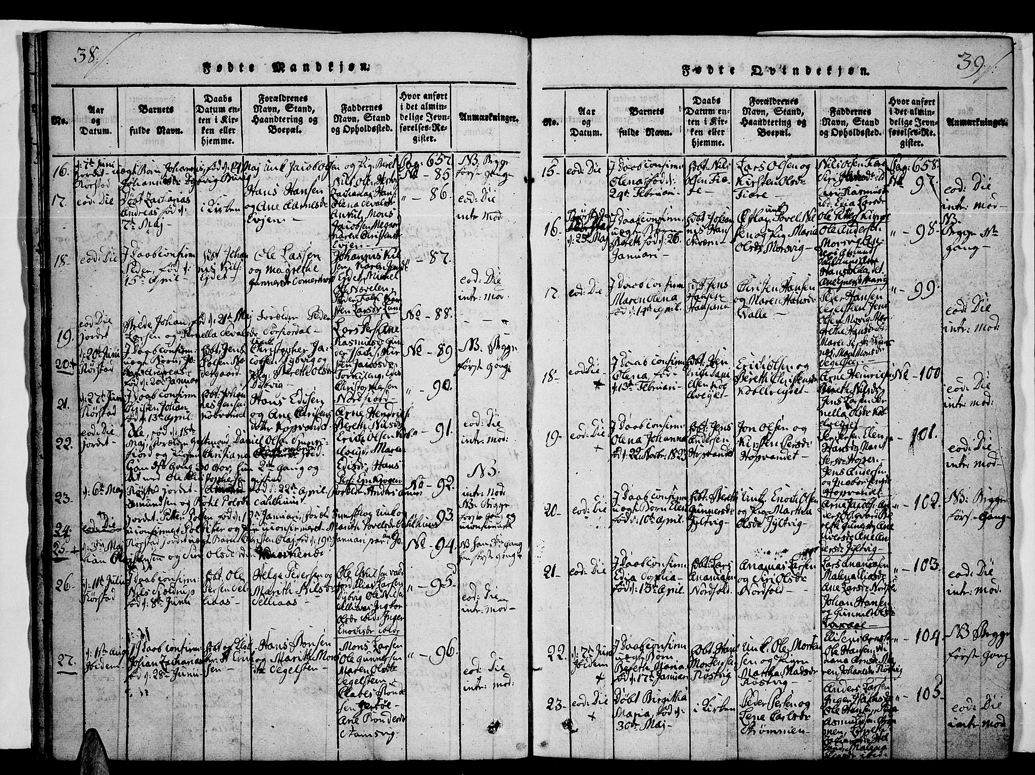 Ministerialprotokoller, klokkerbøker og fødselsregistre - Nordland, AV/SAT-A-1459/853/L0768: Ministerialbok nr. 853A07, 1821-1836, s. 38-39