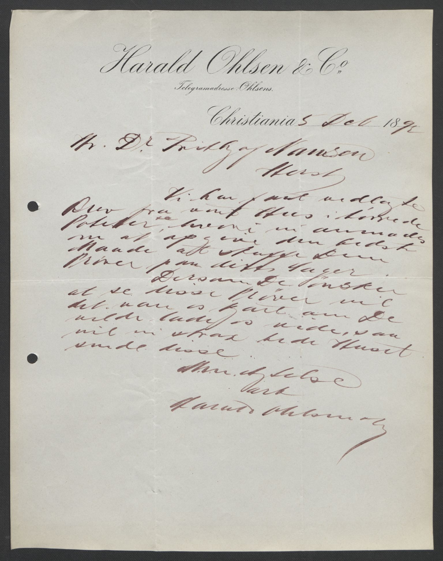 Arbeidskomitéen for Fridtjof Nansens polarekspedisjon, AV/RA-PA-0061/D/L0004: Innk. brev og telegrammer vedr. proviant og utrustning, 1892-1893, s. 409