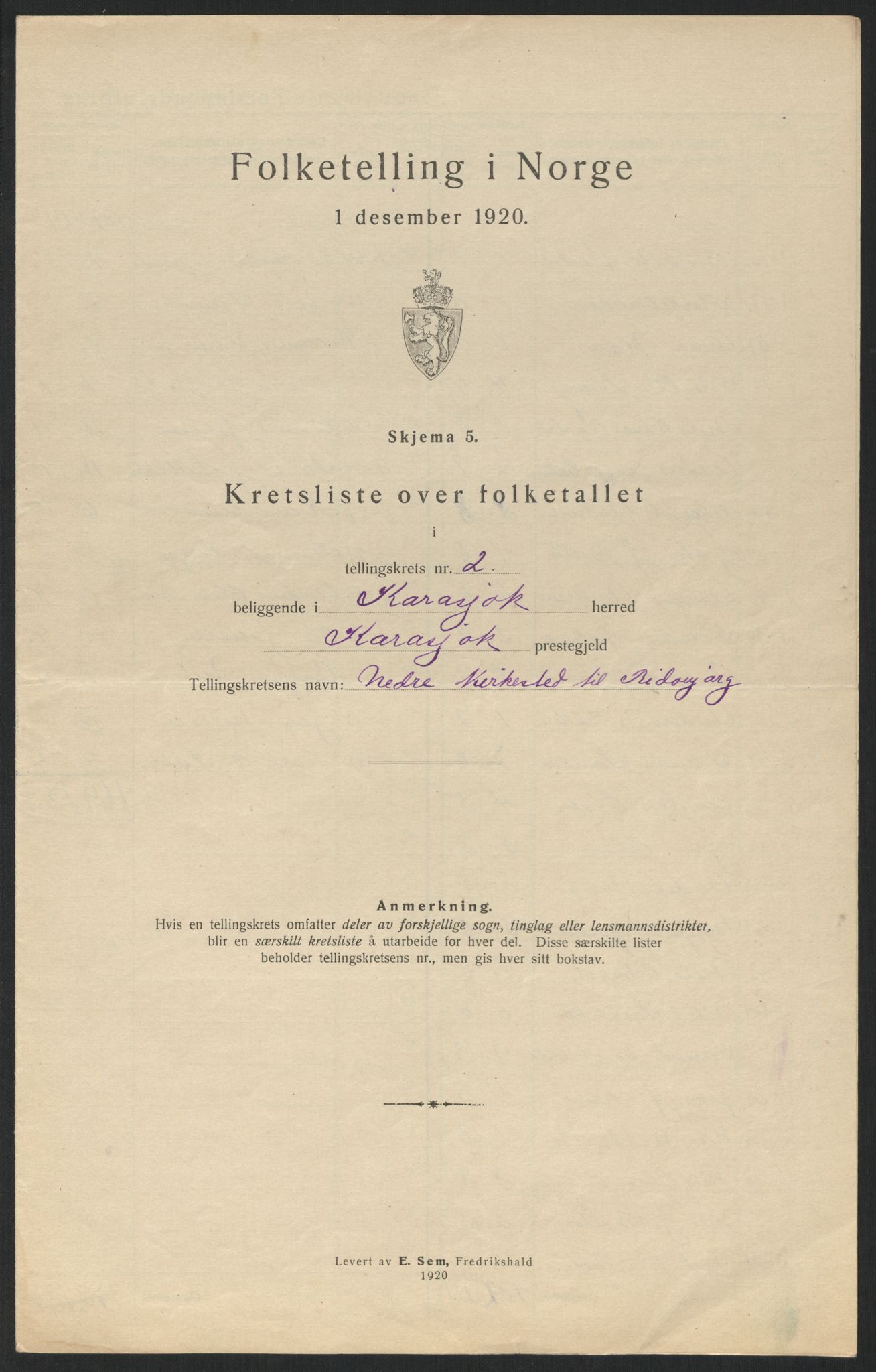 SATØ, Folketelling 1920 for 2021 Karasjok herred, 1920, s. 9