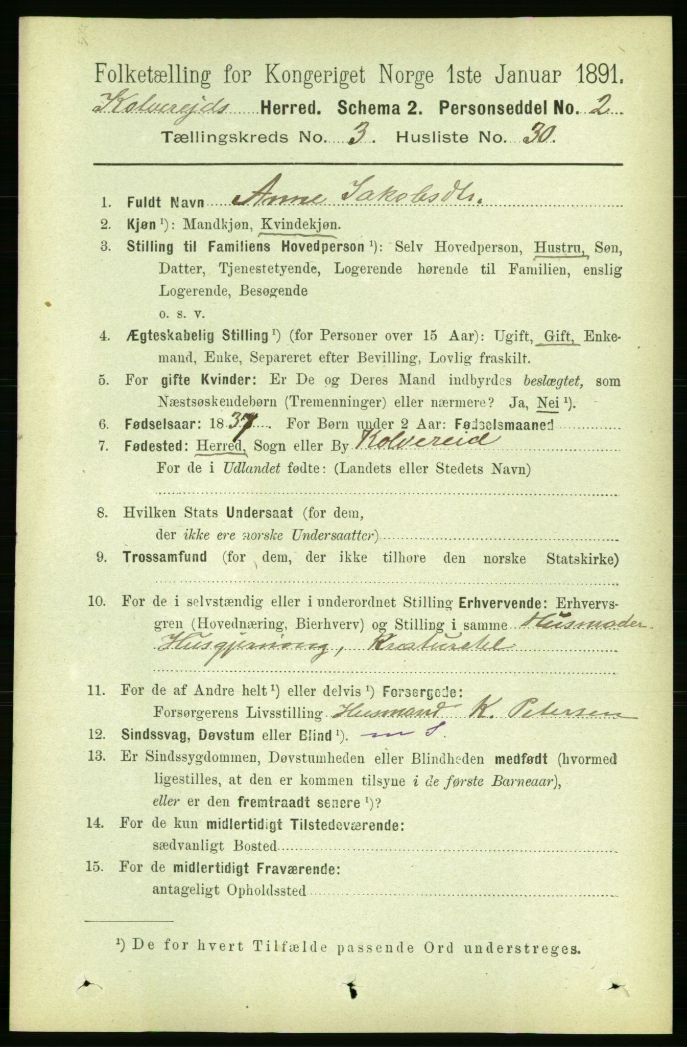 RA, Folketelling 1891 for 1752 Kolvereid herred, 1891, s. 1062