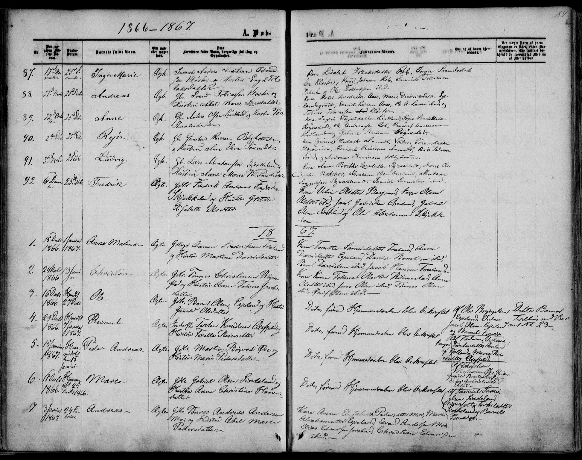 Kvinesdal sokneprestkontor, AV/SAK-1111-0026/F/Fa/Fab/L0006: Ministerialbok nr. A 6, 1857-1869, s. 84