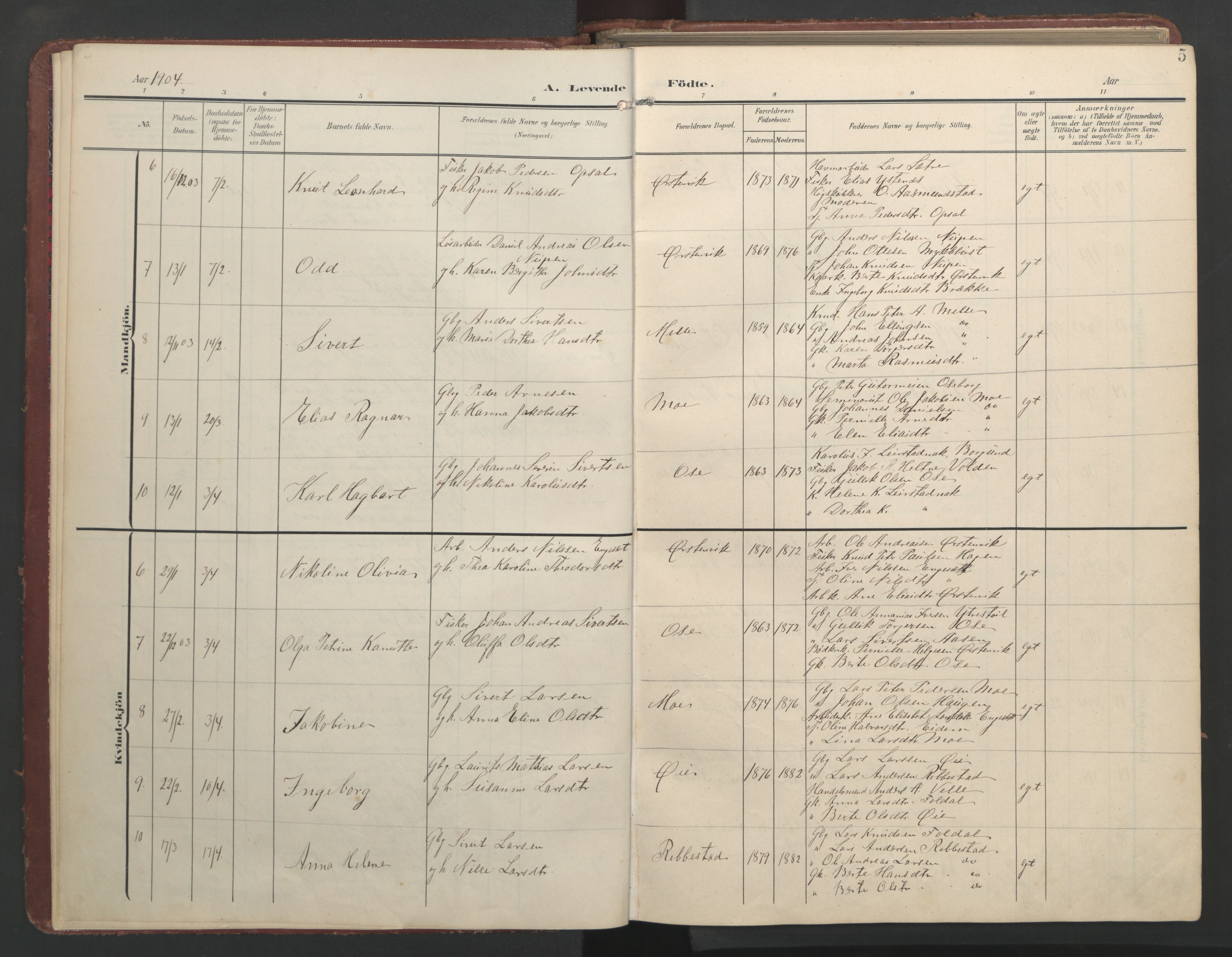 Ministerialprotokoller, klokkerbøker og fødselsregistre - Møre og Romsdal, AV/SAT-A-1454/513/L0190: Klokkerbok nr. 513C04, 1904-1926, s. 5