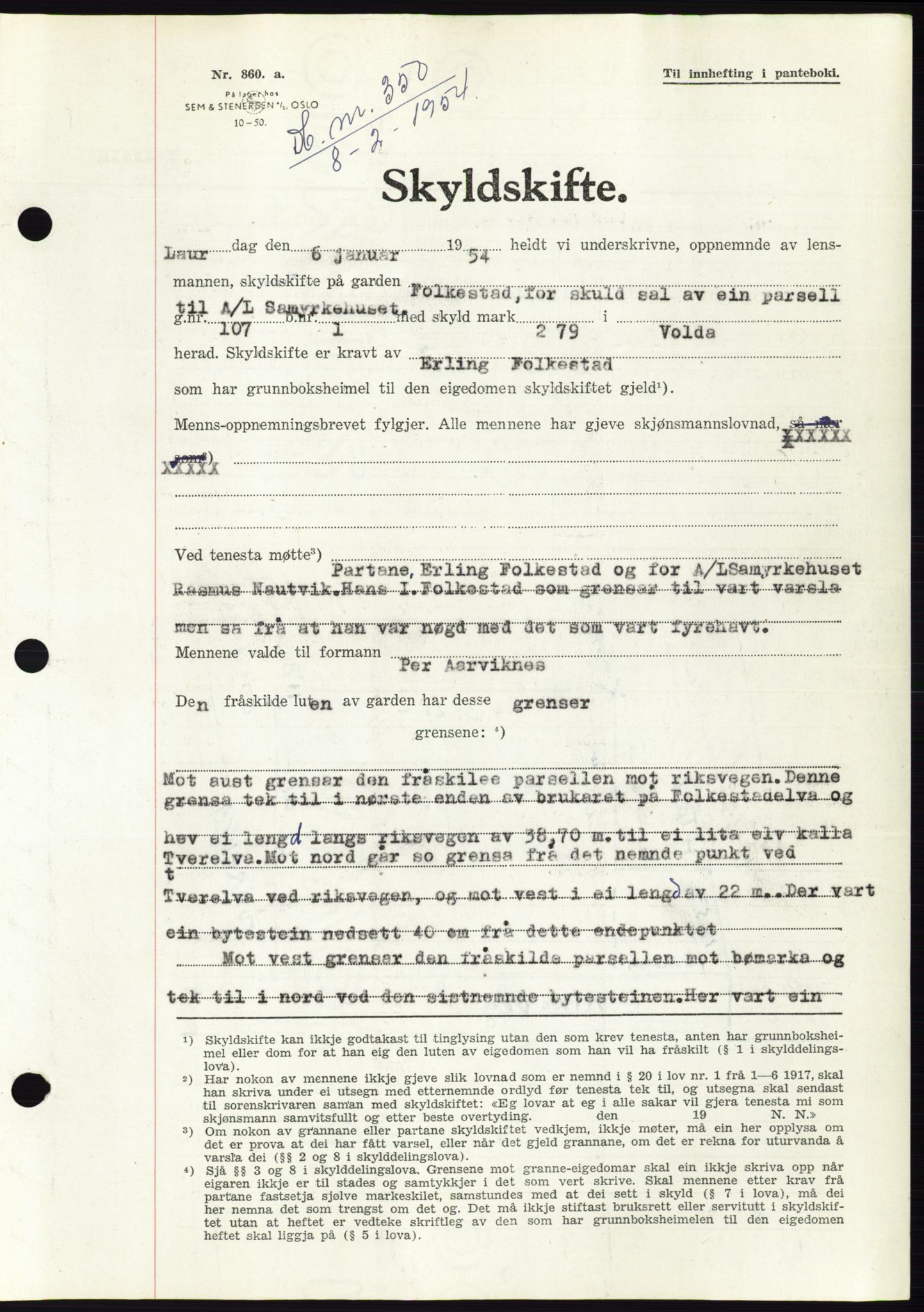 Søre Sunnmøre sorenskriveri, SAT/A-4122/1/2/2C/L0097: Pantebok nr. 23A, 1954-1954, Dagboknr: 350/1954